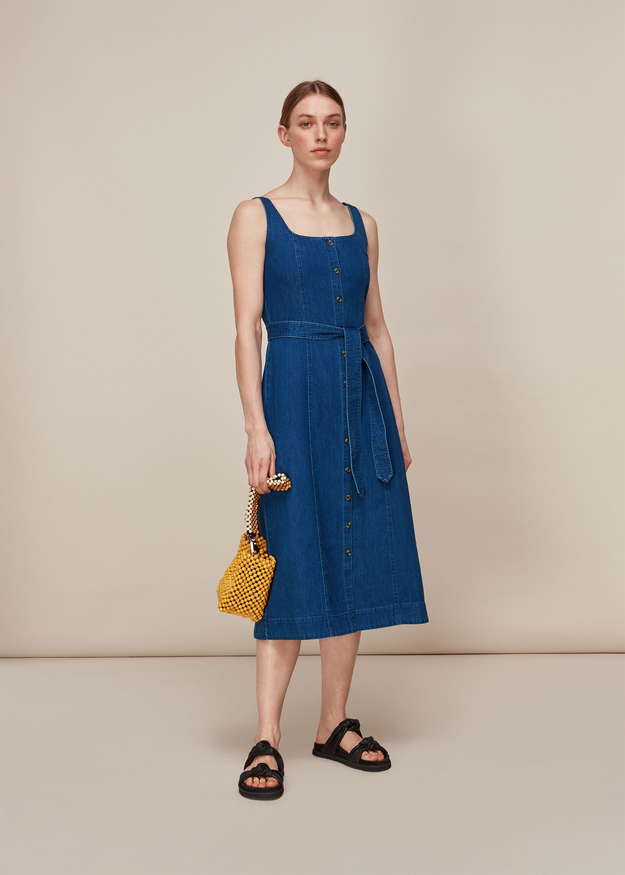 Denim square deals neck dress
