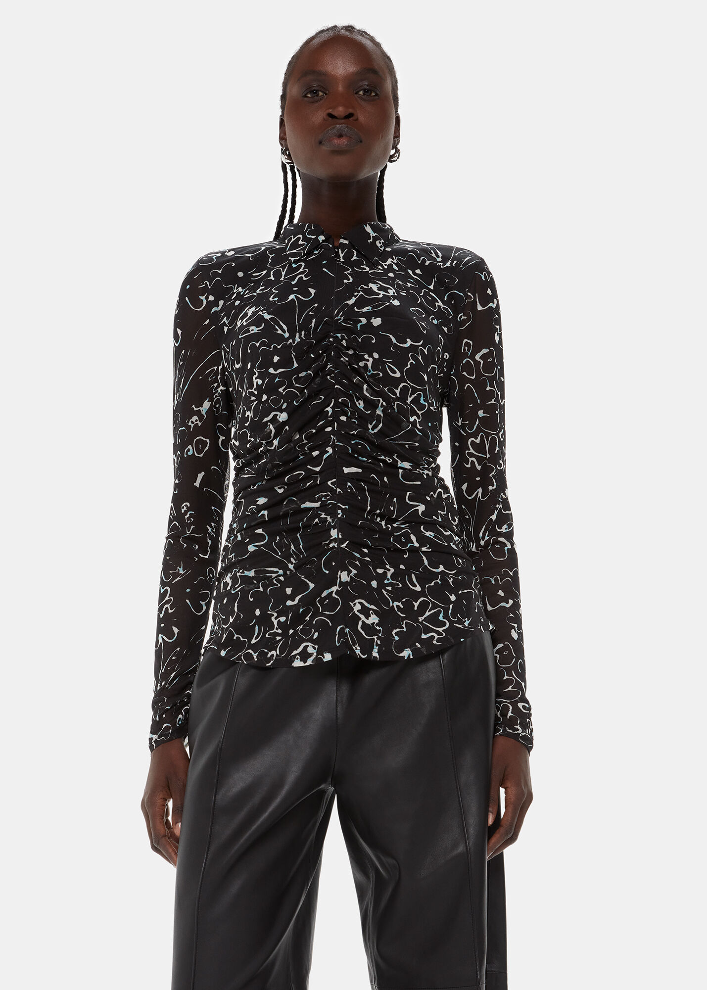 Green/Multi Dappled Floral Mesh Top | WHISTLES | Whistles UK |