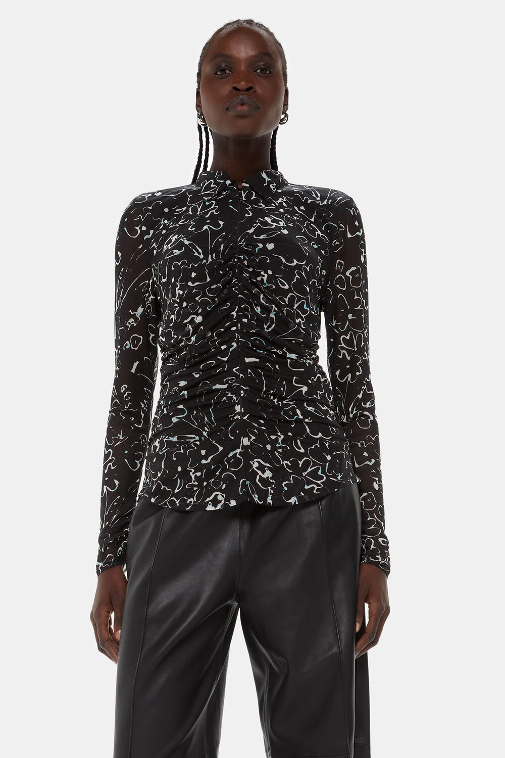 Black Scribble Bouquet Ruched Top