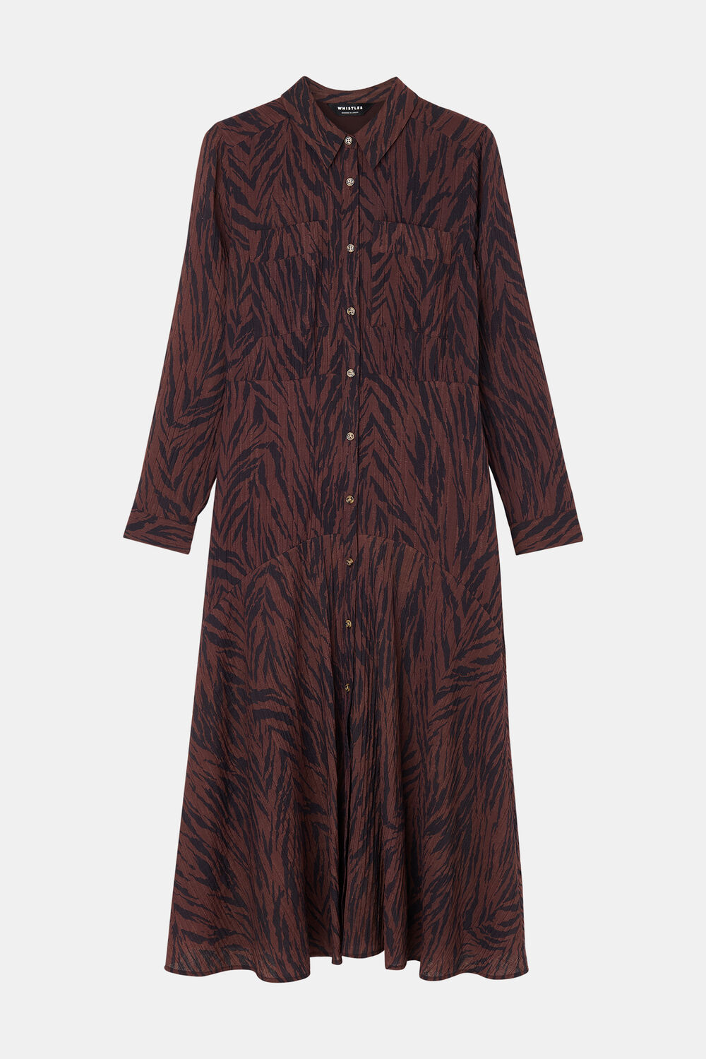 Brown Zebra Collared Shirt Dress
