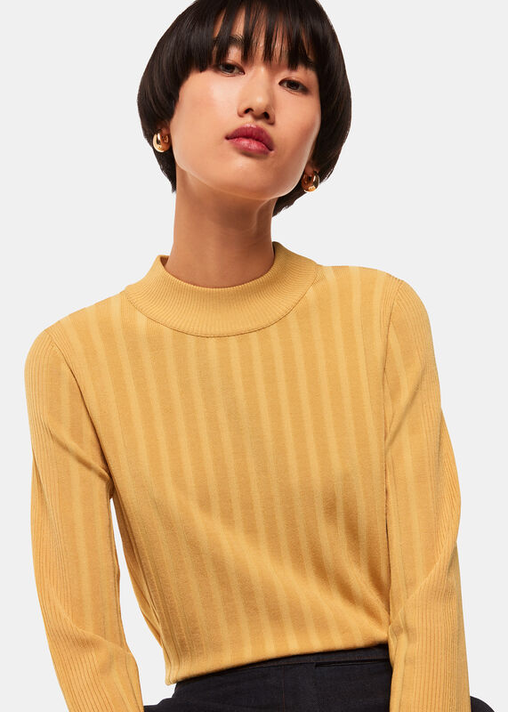 Yellow Ribbed Detail Crew Neck Sweater