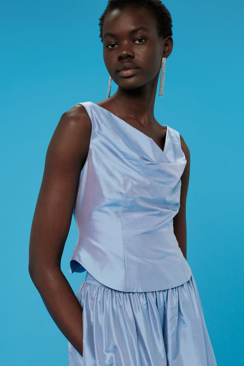 Taffeta Silk Off Shoulder Top