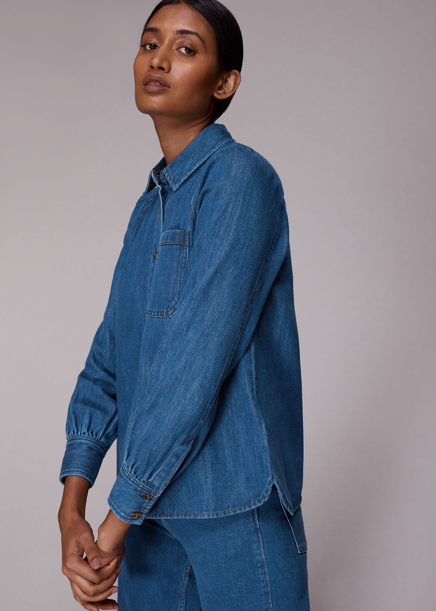 Puff Sleeve Detail Denim Shirt