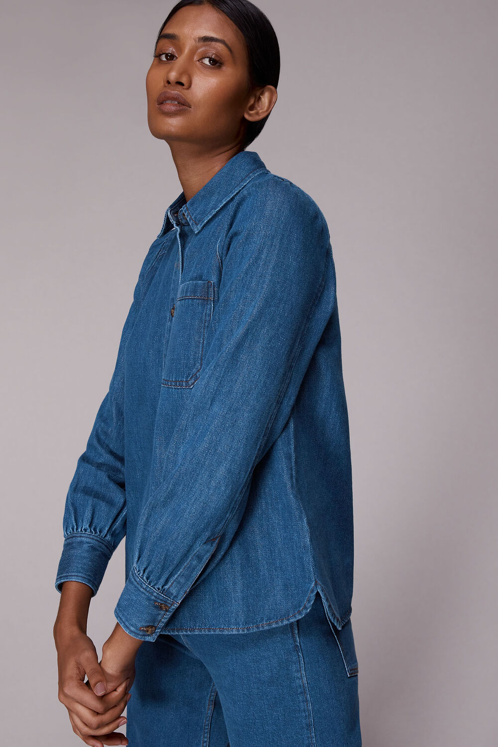 Puff Sleeve Detail Denim Shirt