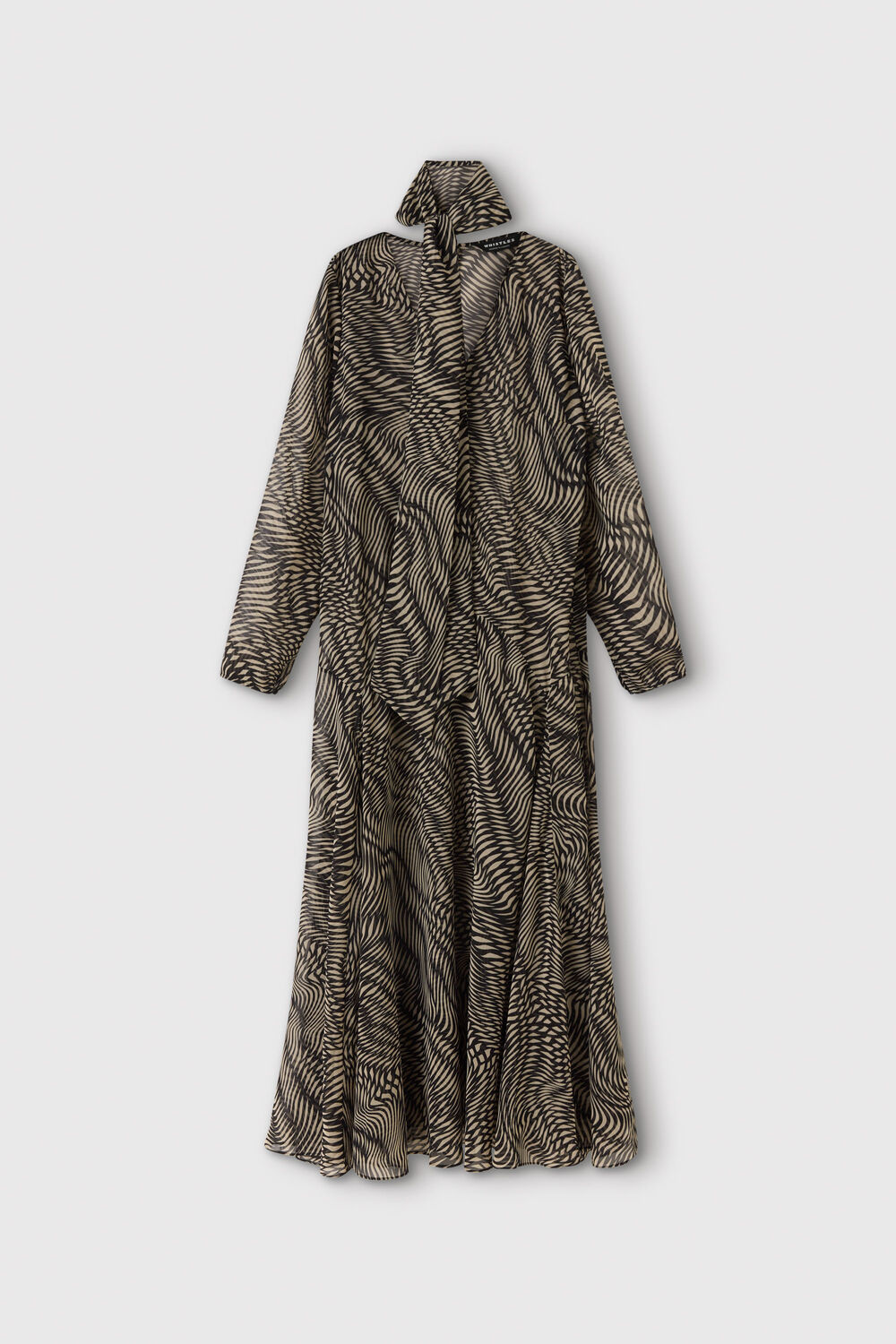 Black Geo V Neck Scarf Midi Dress