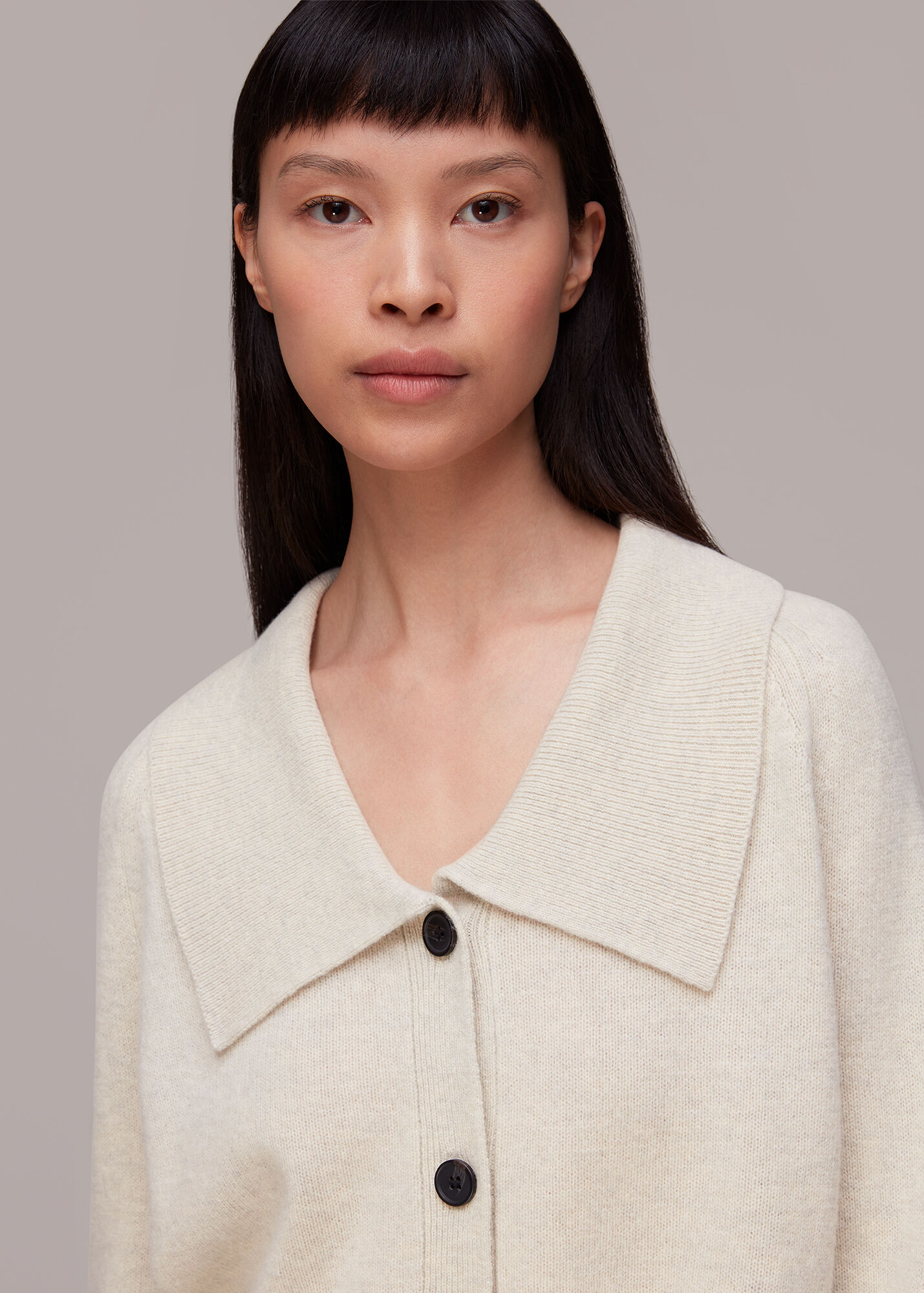 Neutral Collar Detail Wool Cardigan WHISTLES