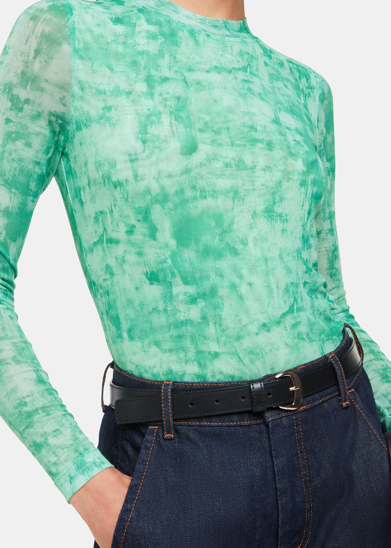 Brushwork Print Mesh Jersey