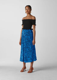 Snake Print Silk Skirt Blue/Multi