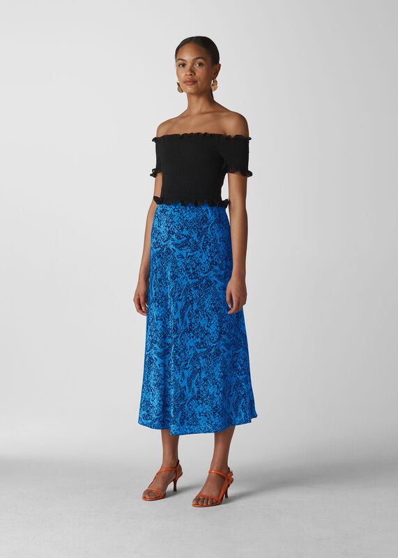 Snake Print Silk Skirt
