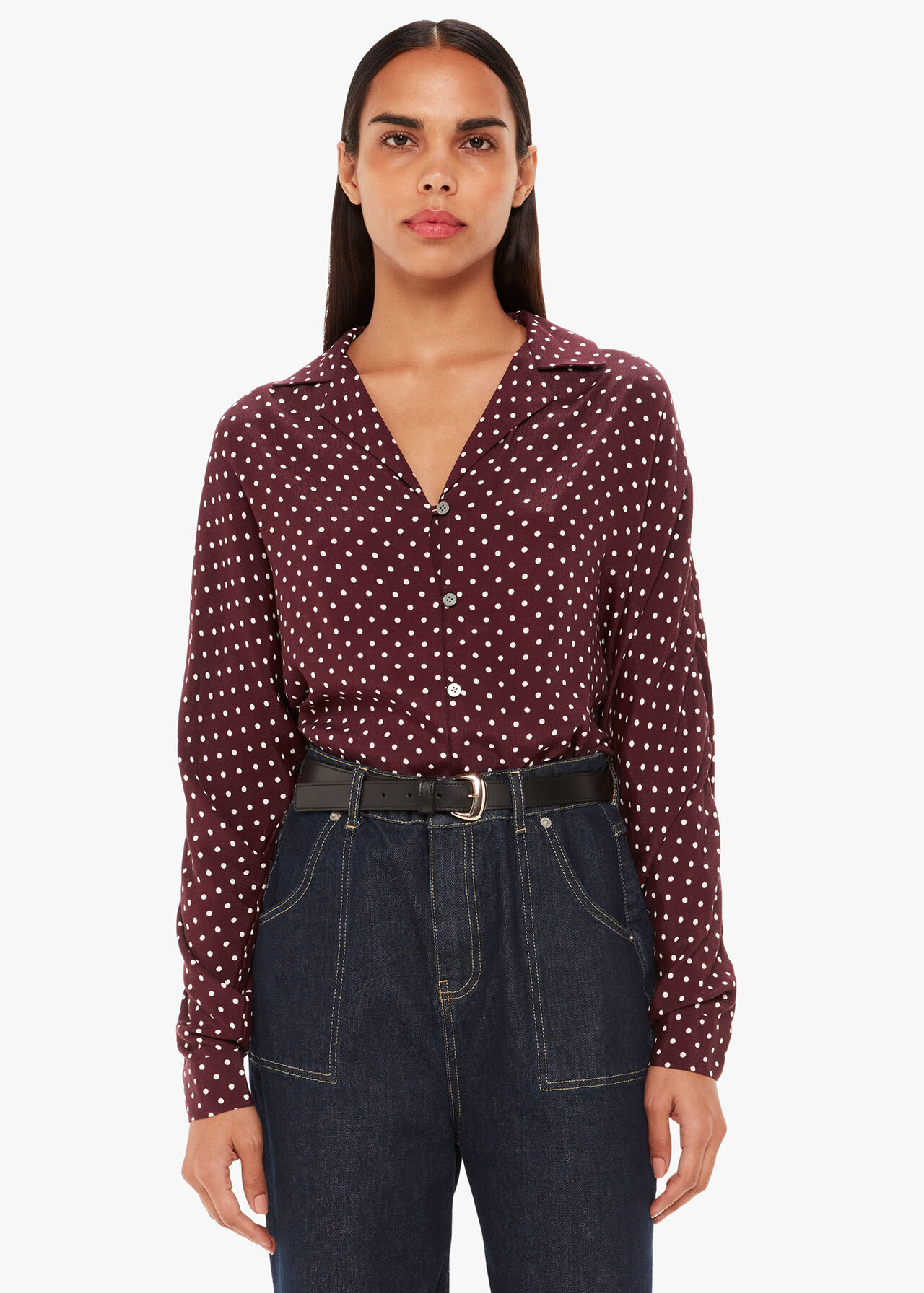 Burgundy/Multi Spot Print Ramona Shirt | WHISTLES