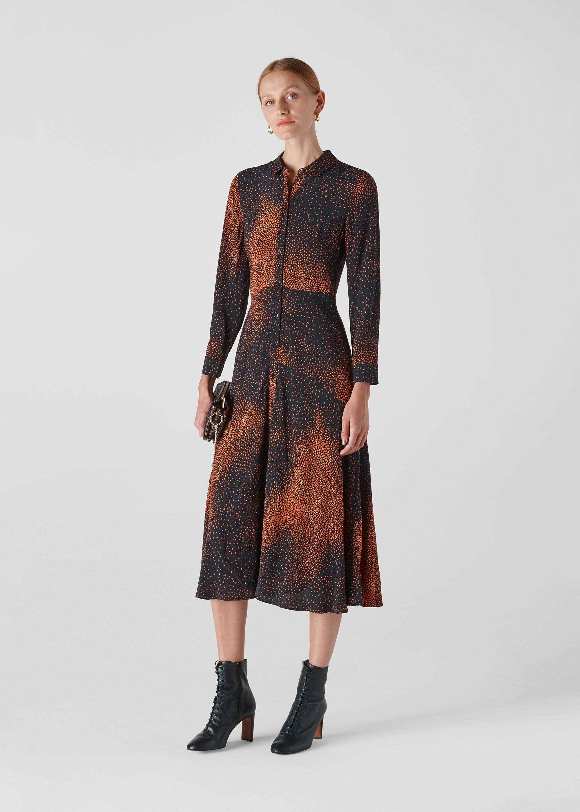 Orange Scattered Bloom Shirt Dress