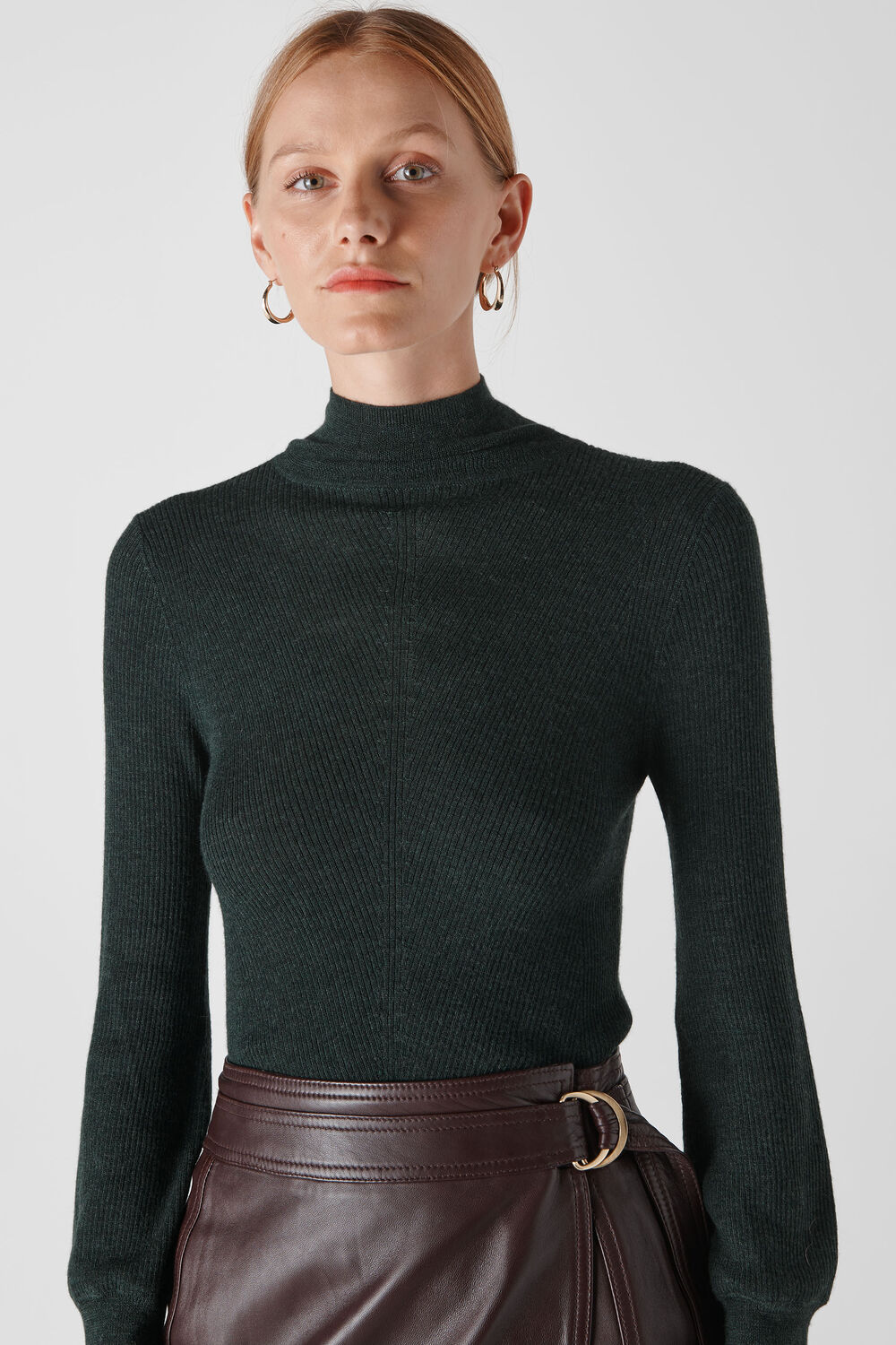 Merino Wool Roll Neck Knit Dark Green