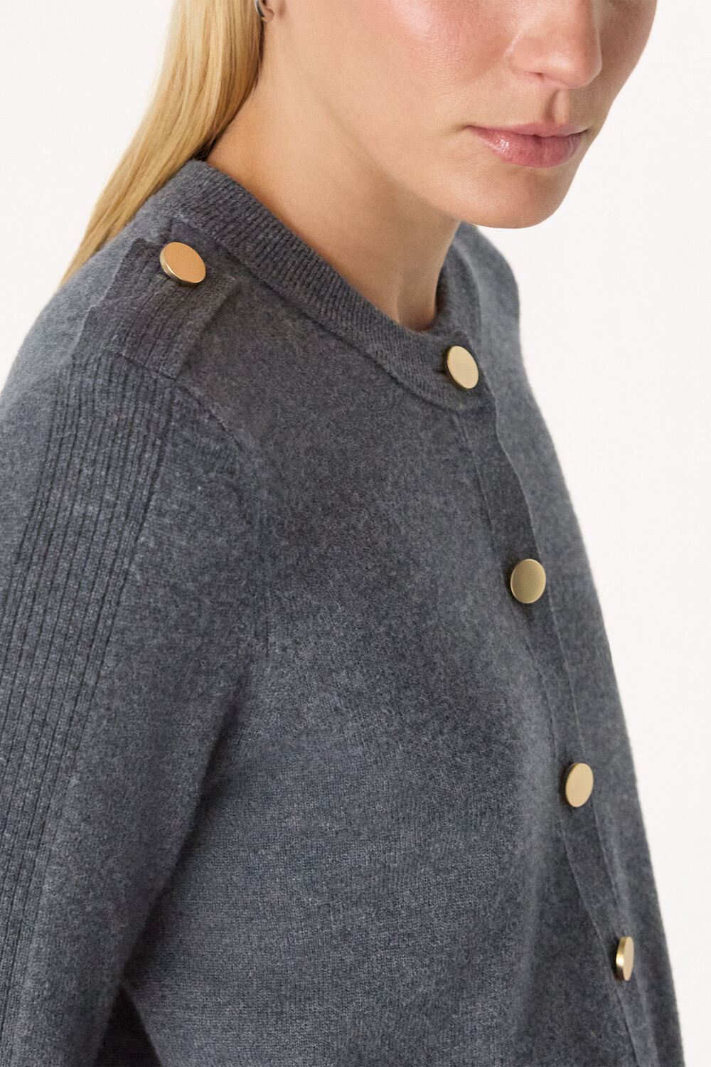 Dark Grey Military Crew Neck Cardigan