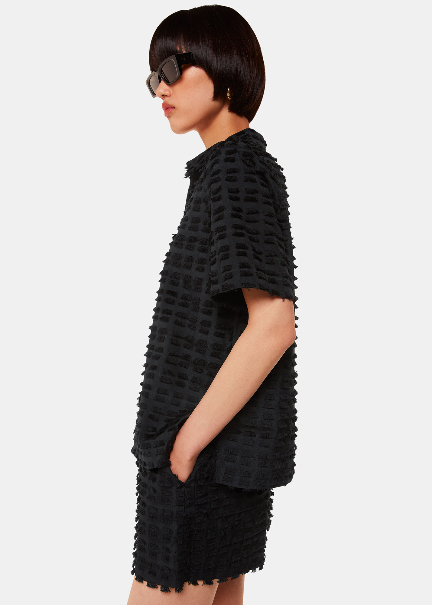 Black Cami Fringe Shirt | WHISTLES | Whistles ROW |
