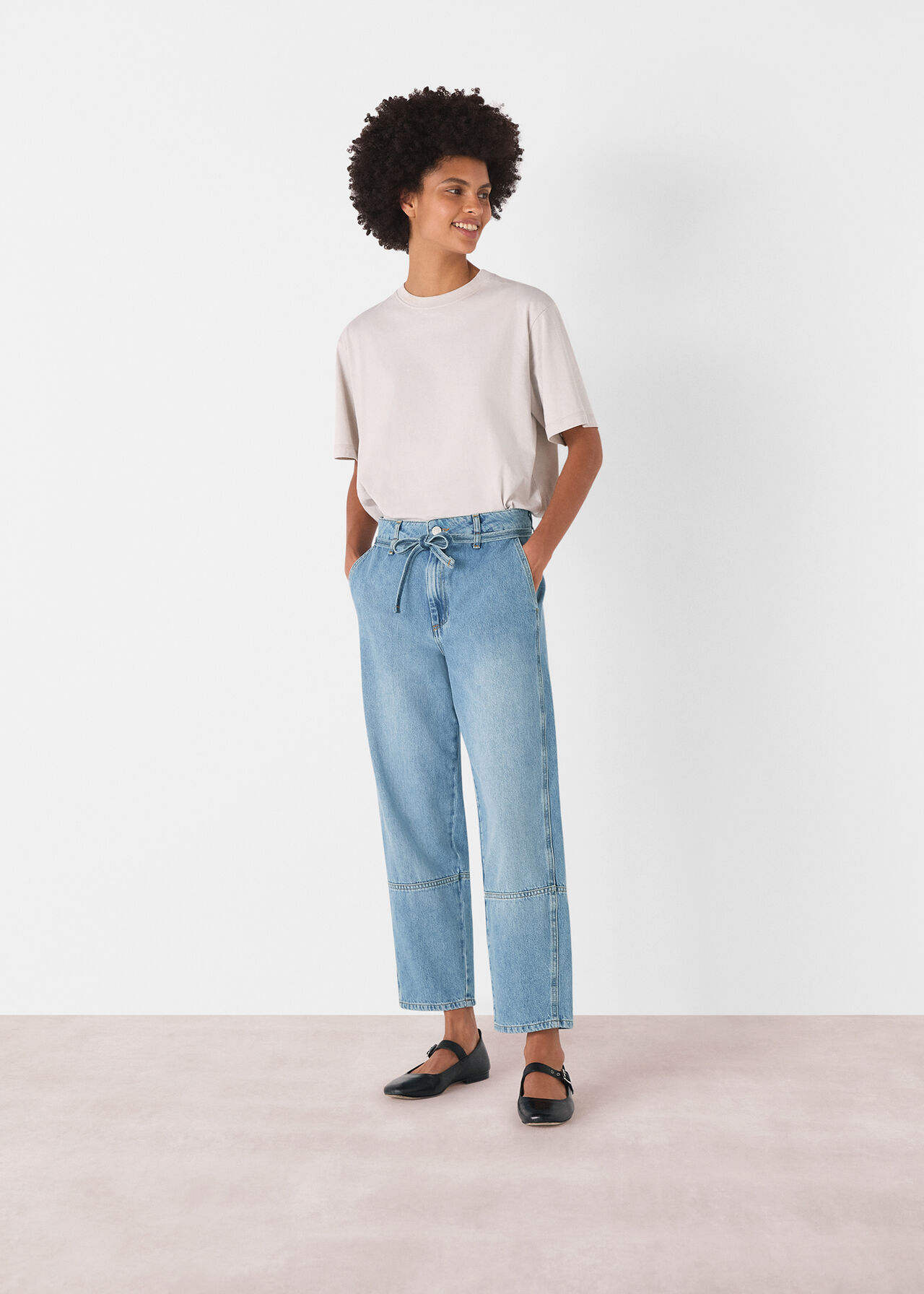 Tie Waist Barrel Leg Jean