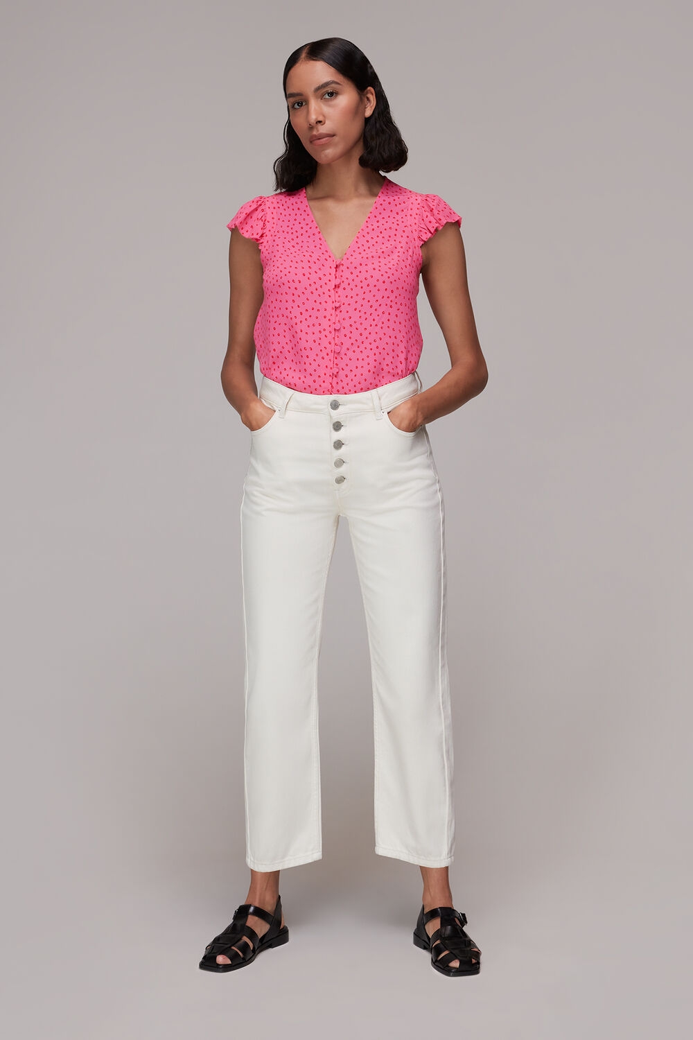 Spot Print Frill Sleeve Top