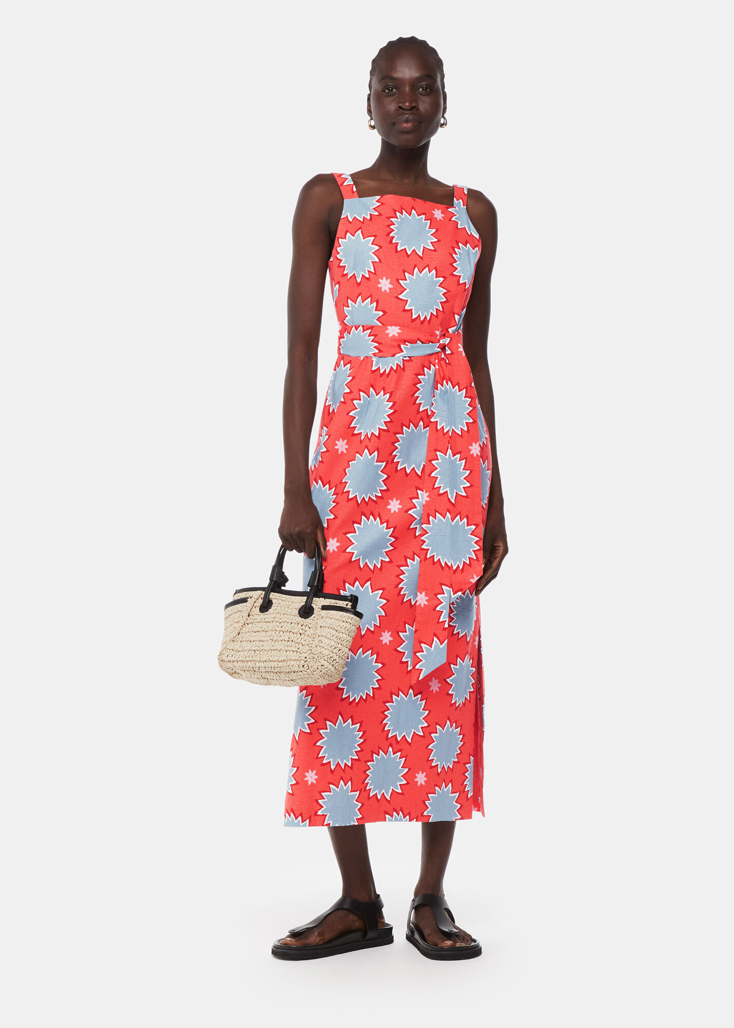 ワンピース MISTREASS Bicolor Strap Camisole Dress Coral/Multi Sunburst Linen Blend Dress | WHISTLES | Whistles UK |