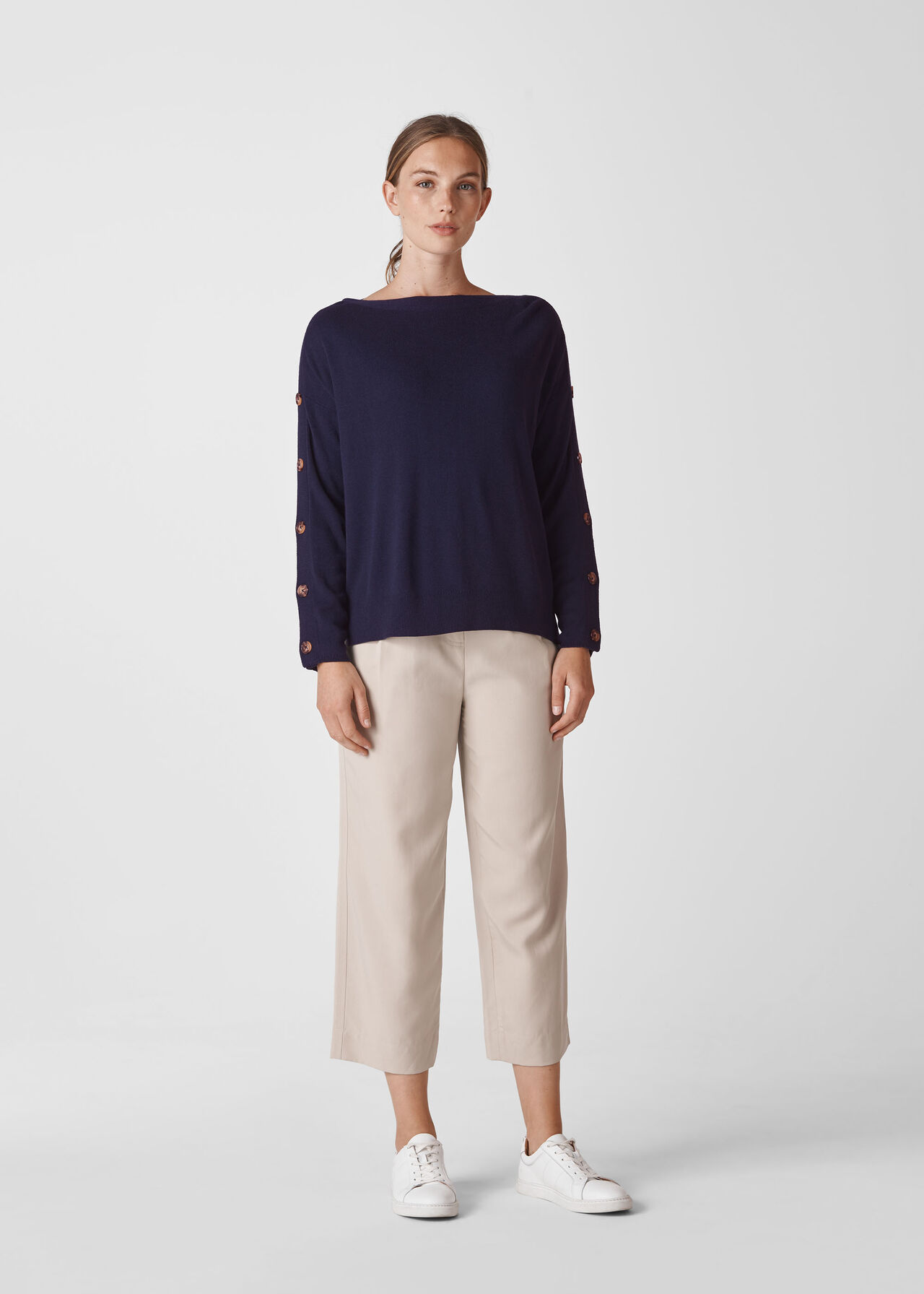 Button Sleeve Relaxed Knit Navy