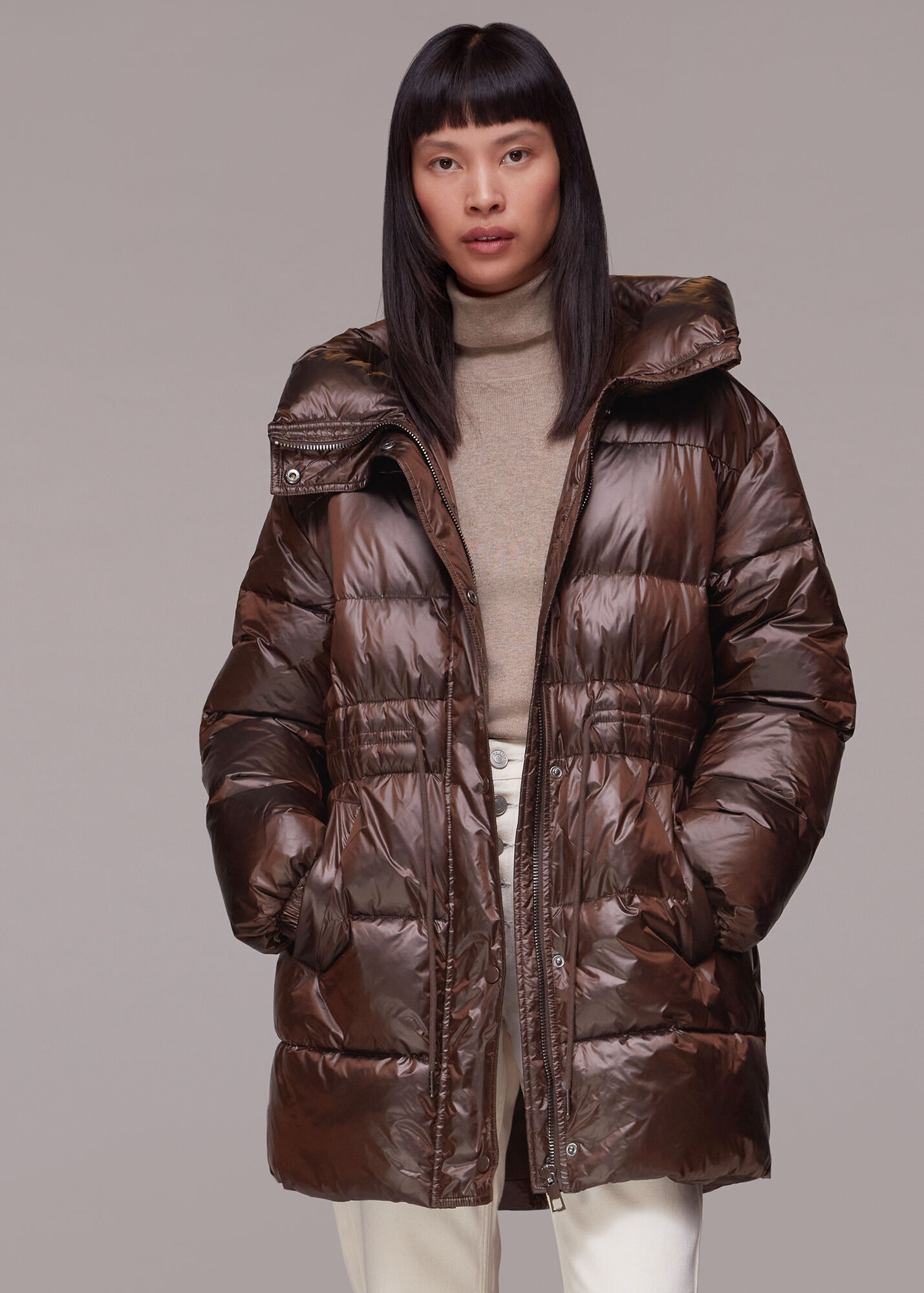 Brown Tilly Waist Detail Puffer WHISTLES