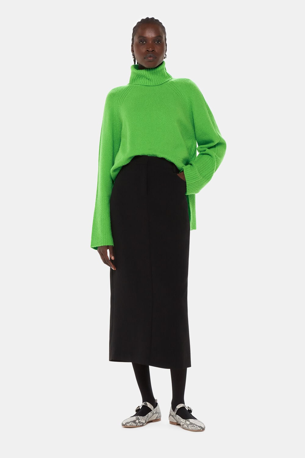 Green Textured Rib Detail Roll Neck