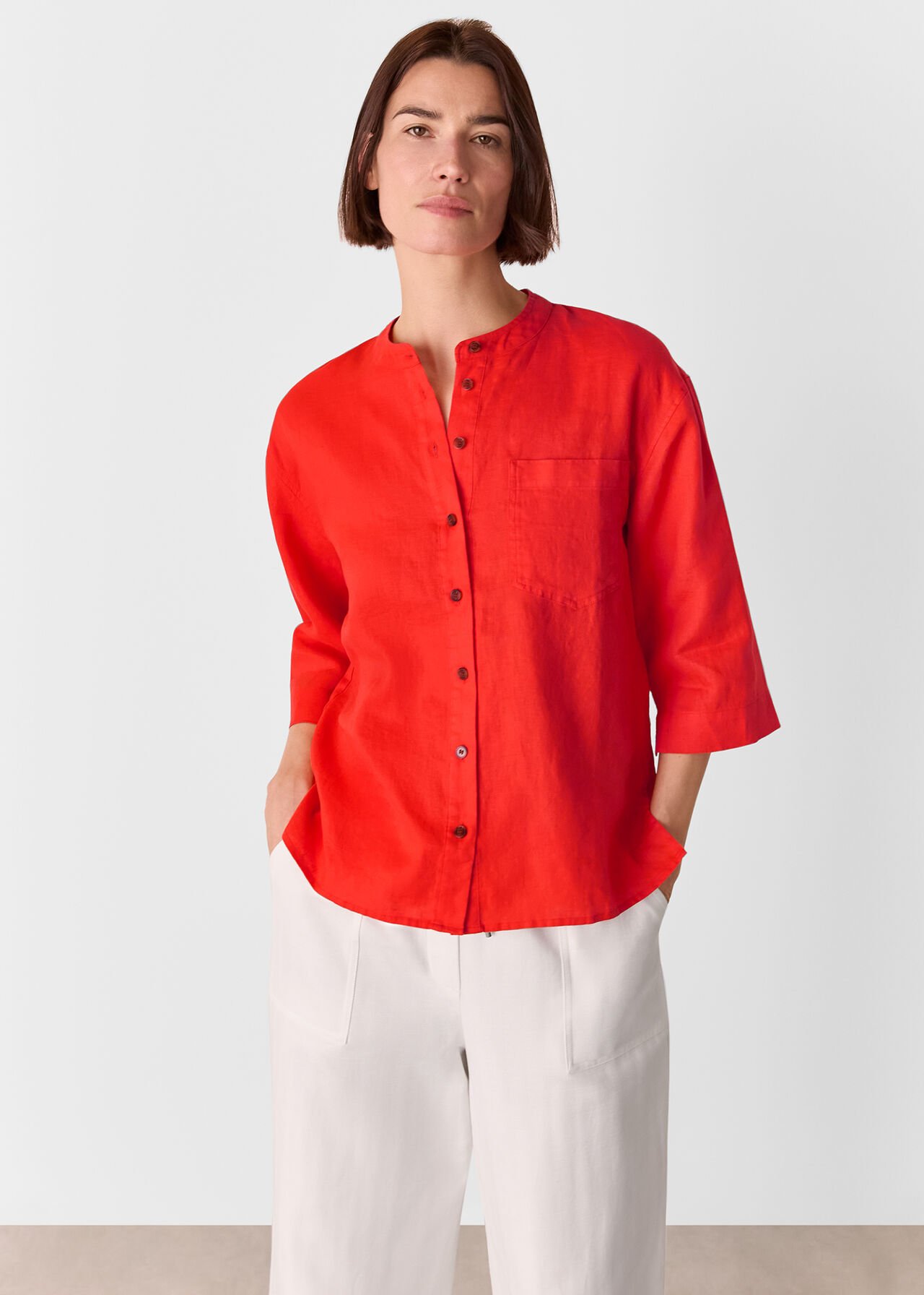 Linen Grandad Collar Shirt