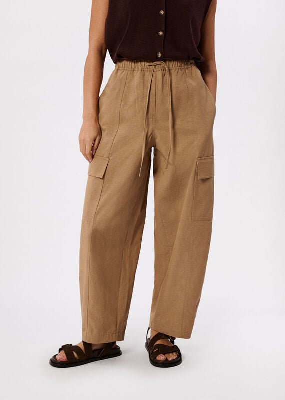 Neutral Petite Utility Cotton Barrel Trouser