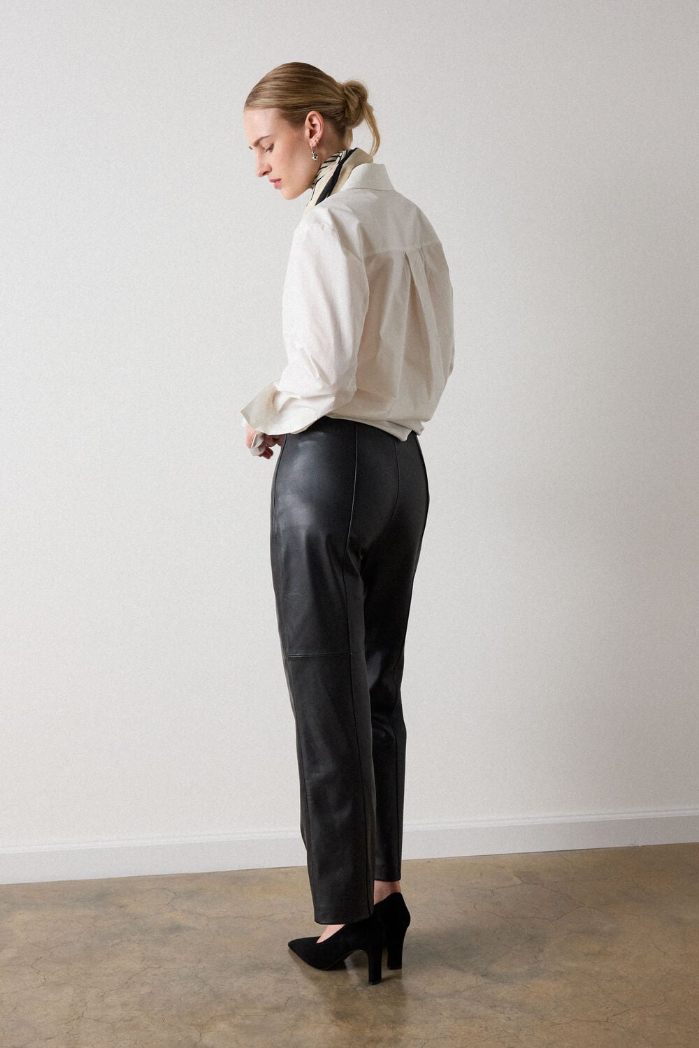 Black High Rise Leather Slim Trouser