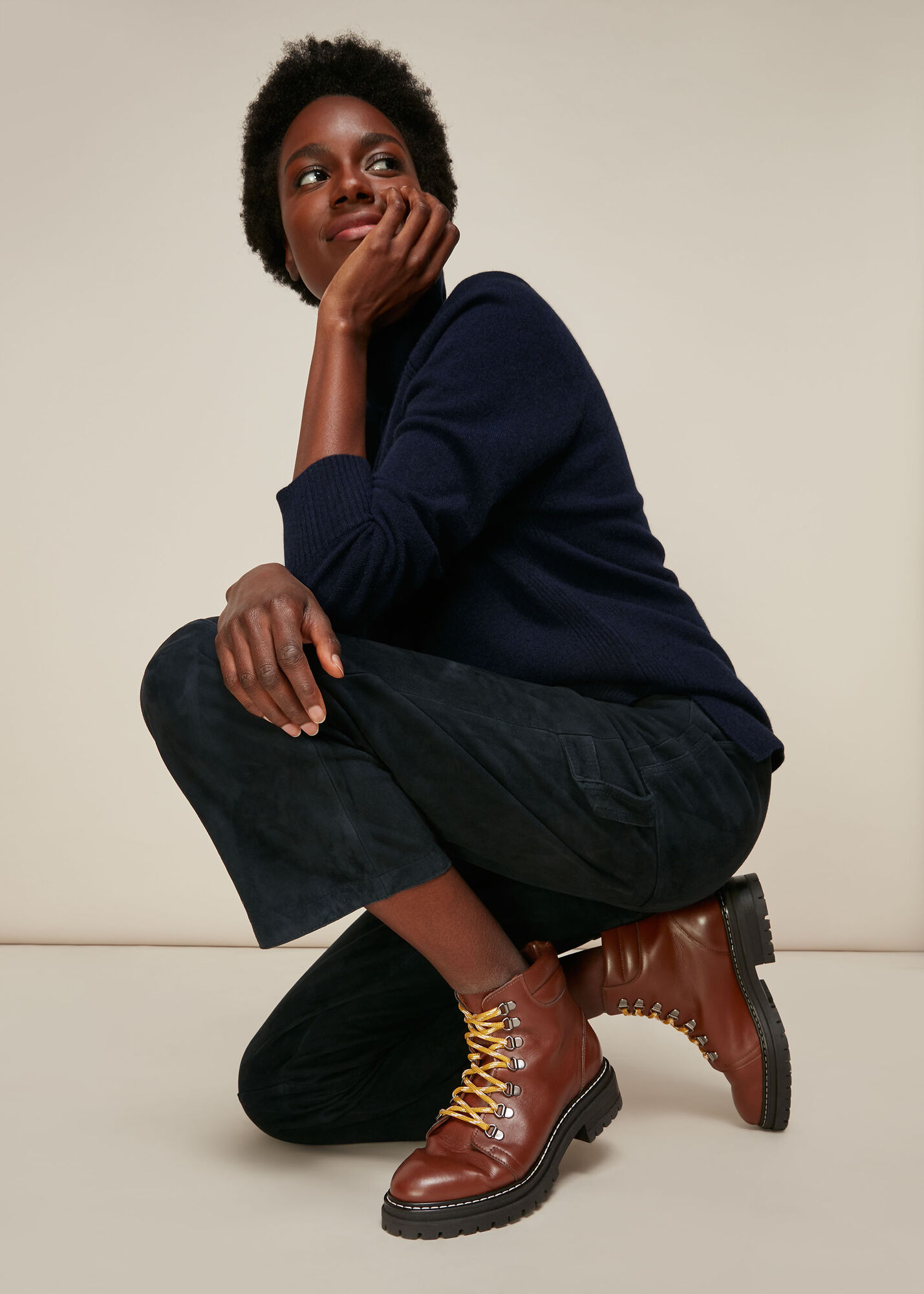 whistles amber lace up leather boots in black