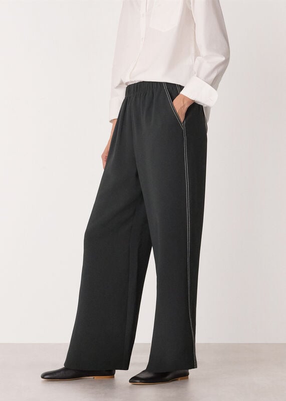 Black Crepe Stitch Detail Trouser