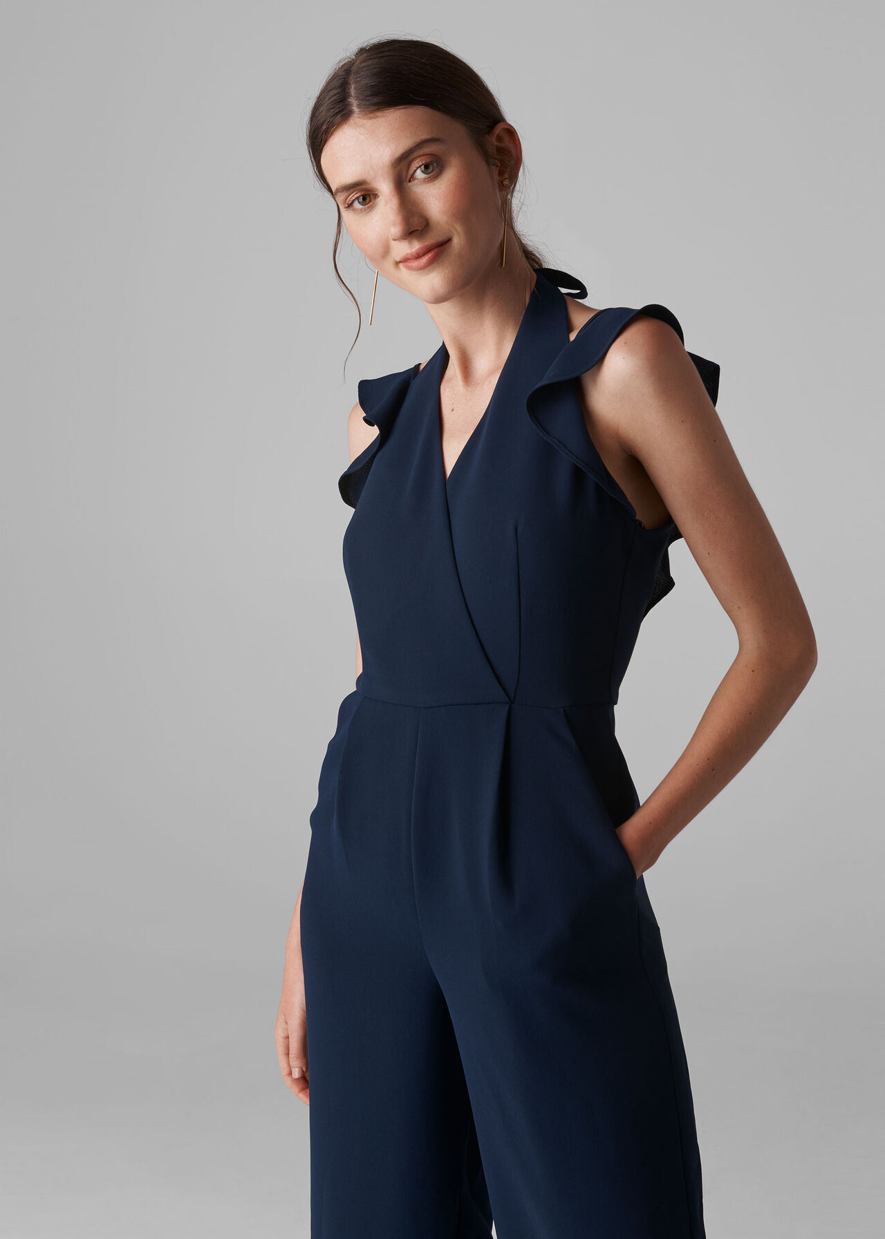 Navy Larkin Frill Detail Jumpsuit WHISTLES