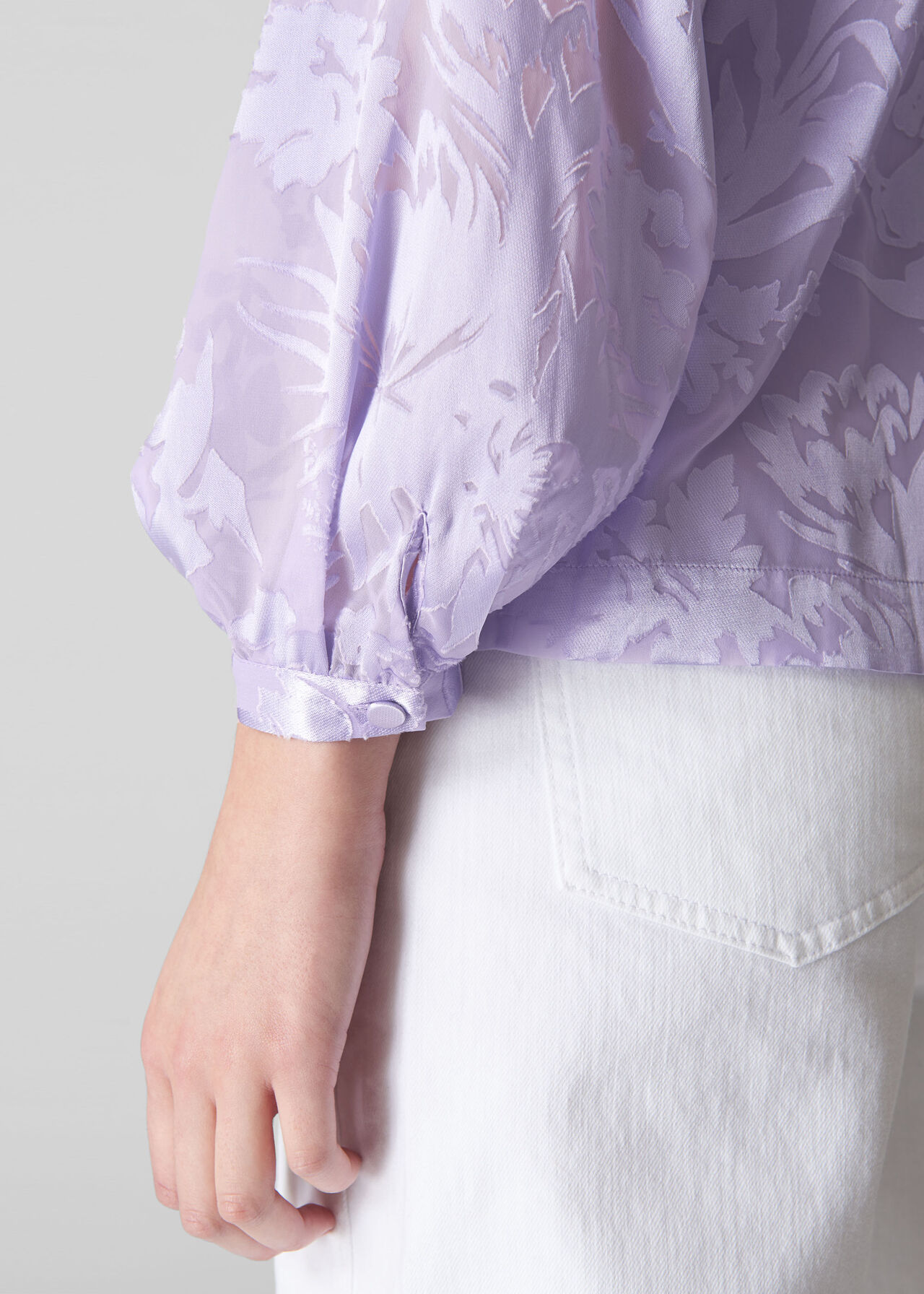 Satin Devore Button Blouse Lilac