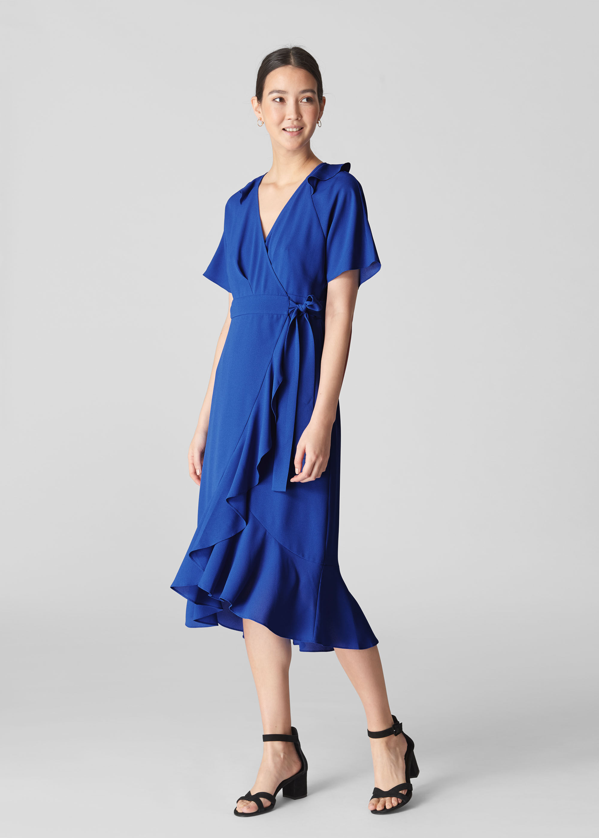 Blue Abigail Frill Wrap Midi Dress 