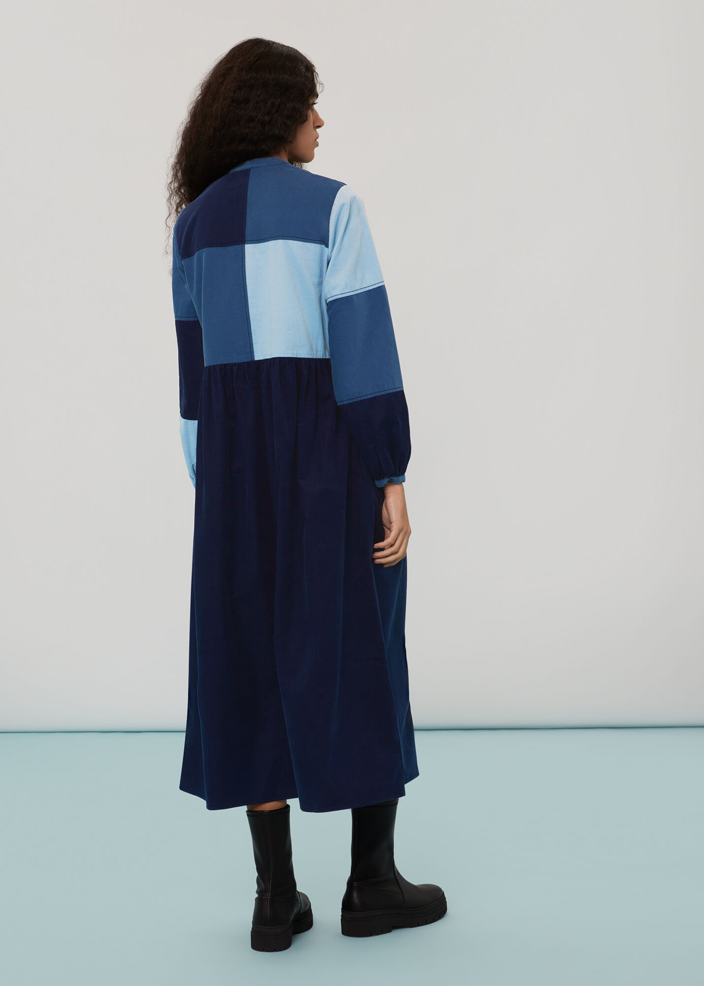 Blue/Multi Adi Patchwork Cord Midi Dress WHISTLES Whistles US