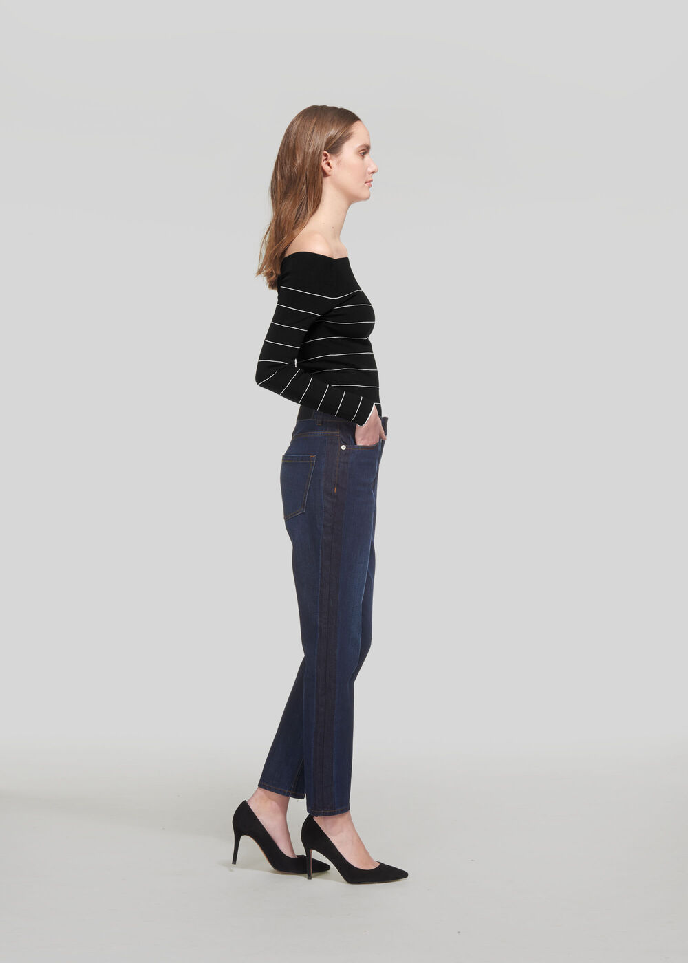 Fine Stripe Bardot Knit Black