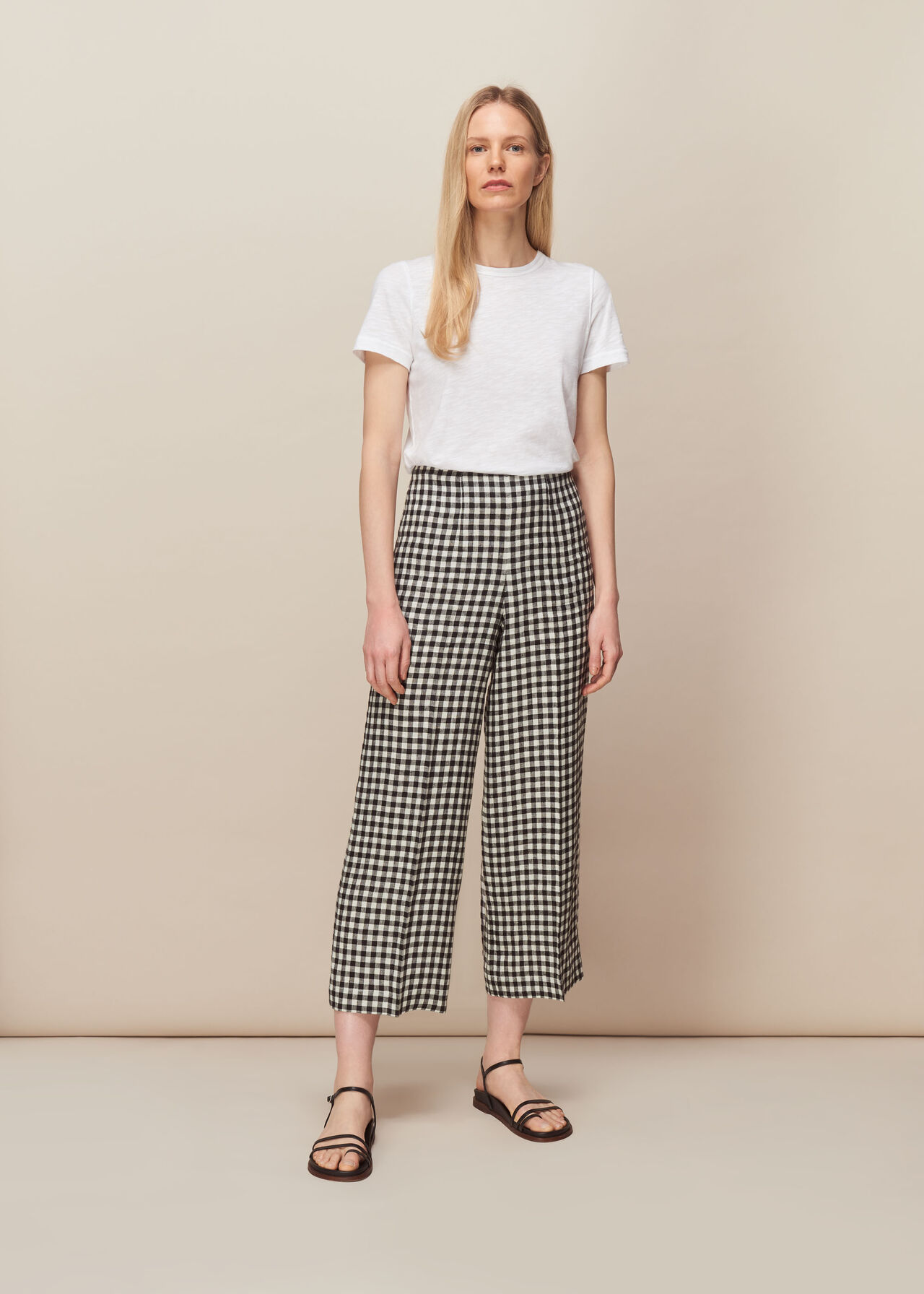 Gingham Linen Cropped Trouser