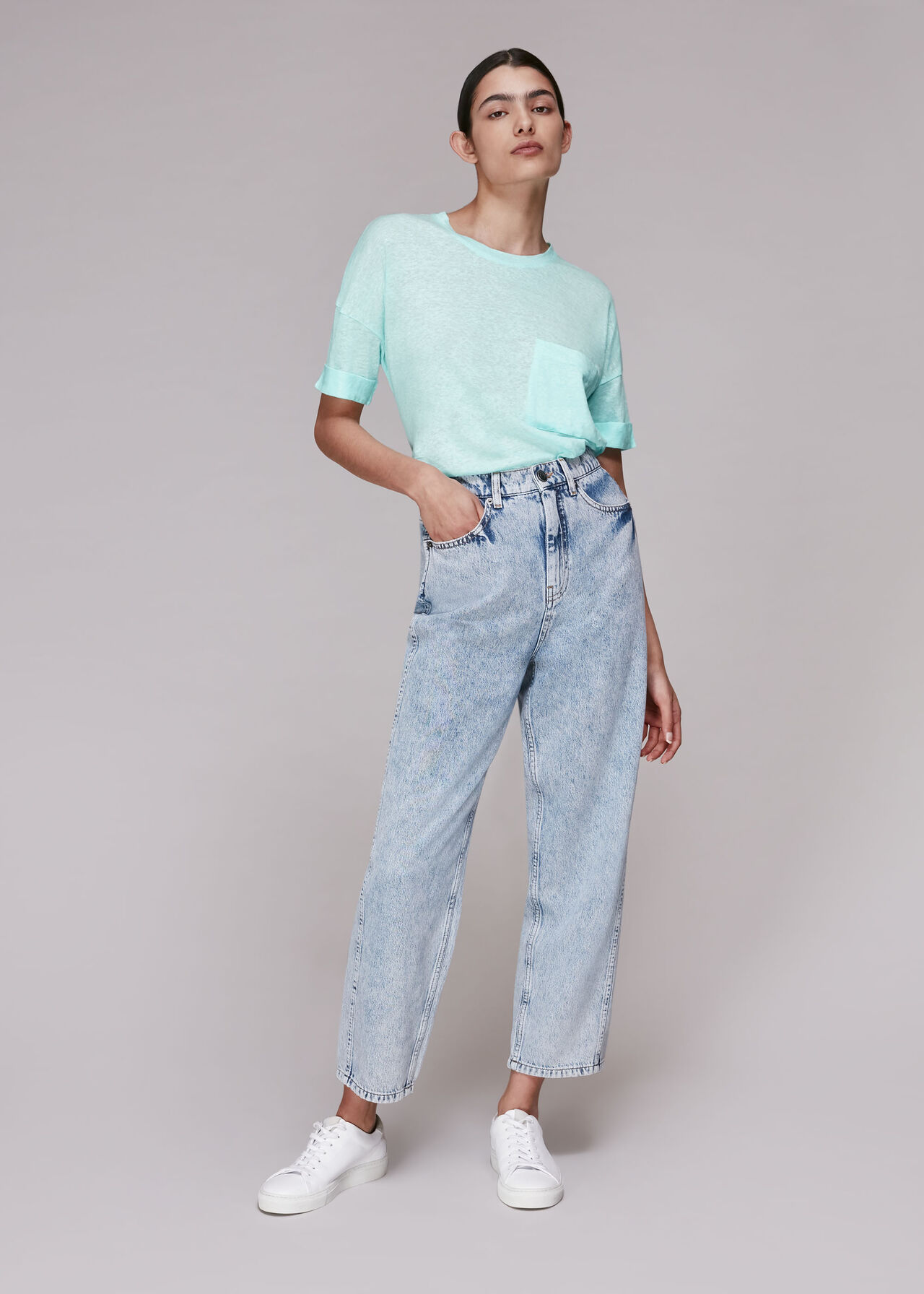 Turquoise Linen Pocket Top | WHISTLES | Whistles UK