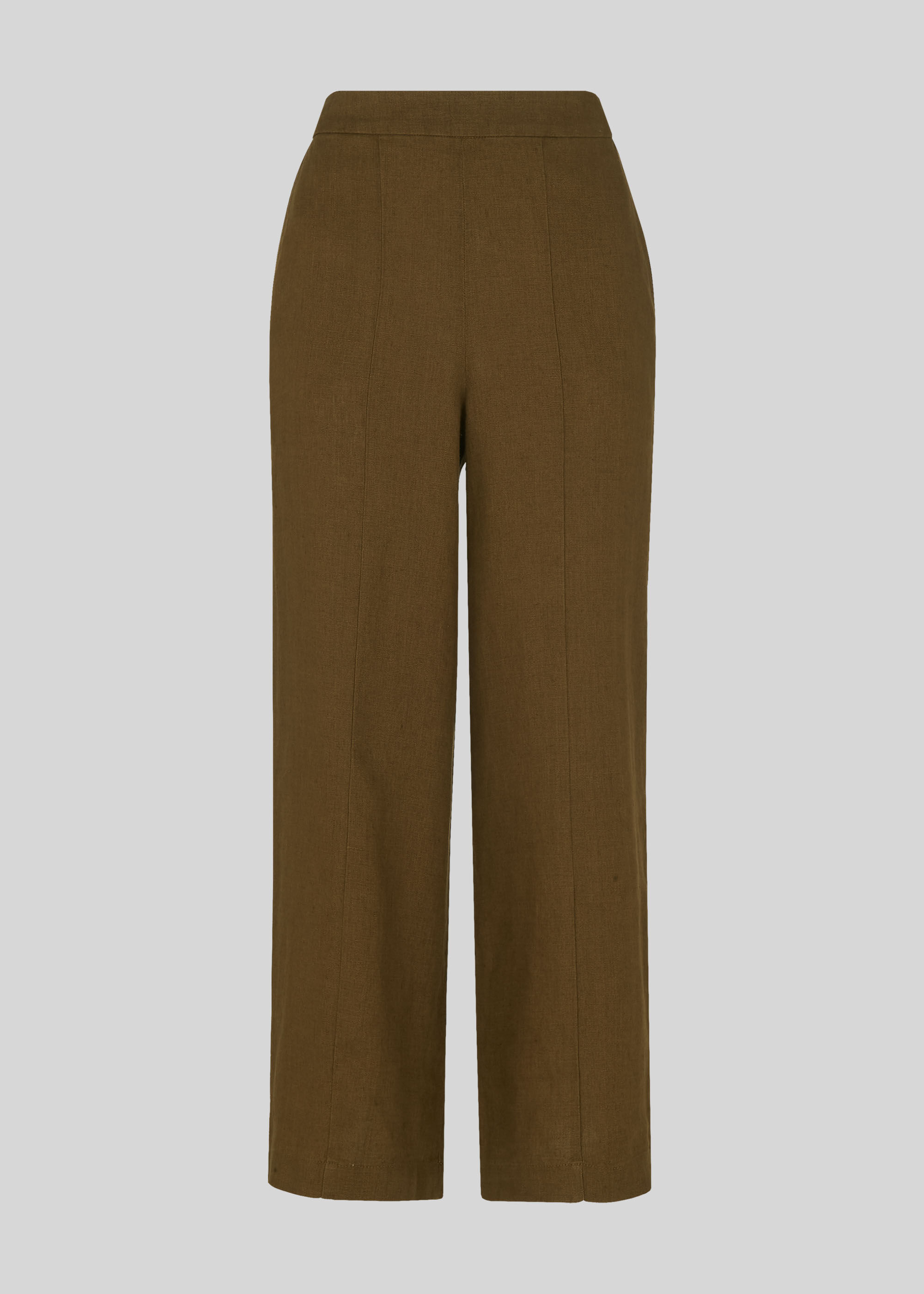 brown linen cropped trousers