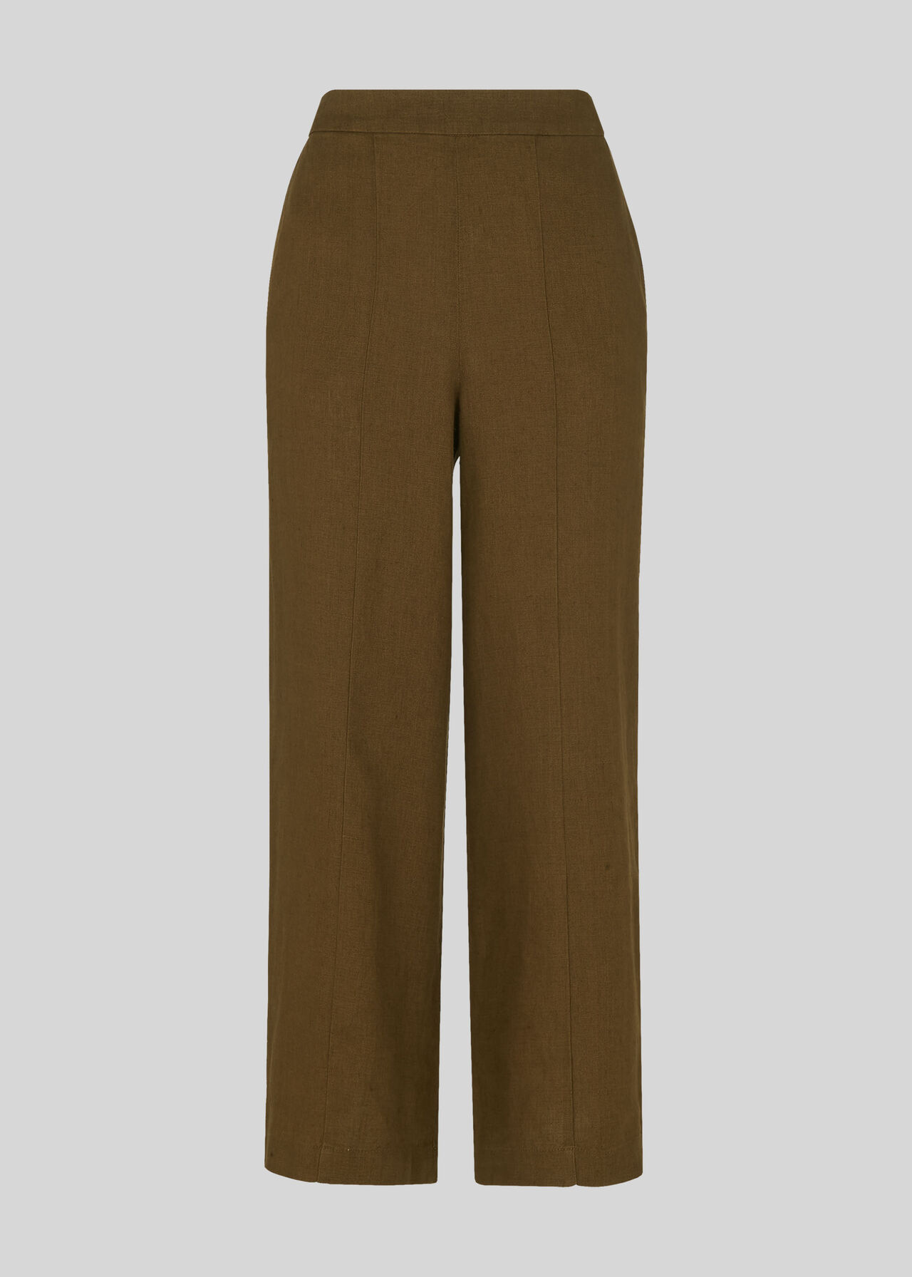 Linen Cropped Wide Leg Trouser Olive
