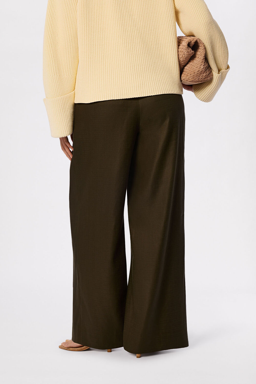Khaki Wide Leg Hopsack Trouser