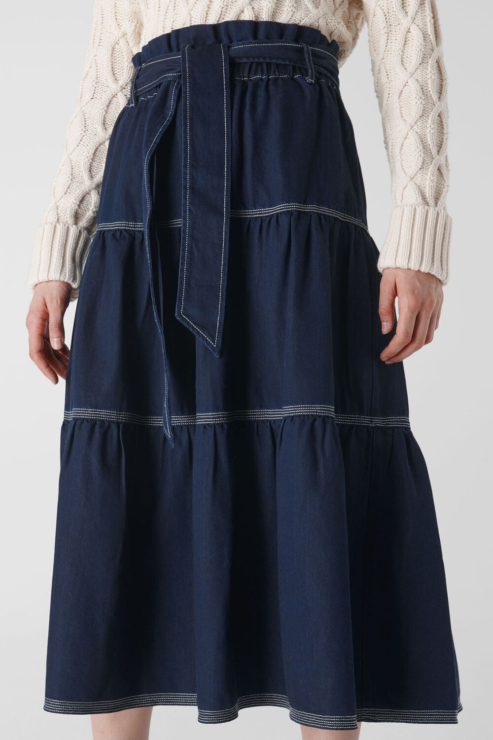 Hilde Tiered Denim Skirt Dark Denim