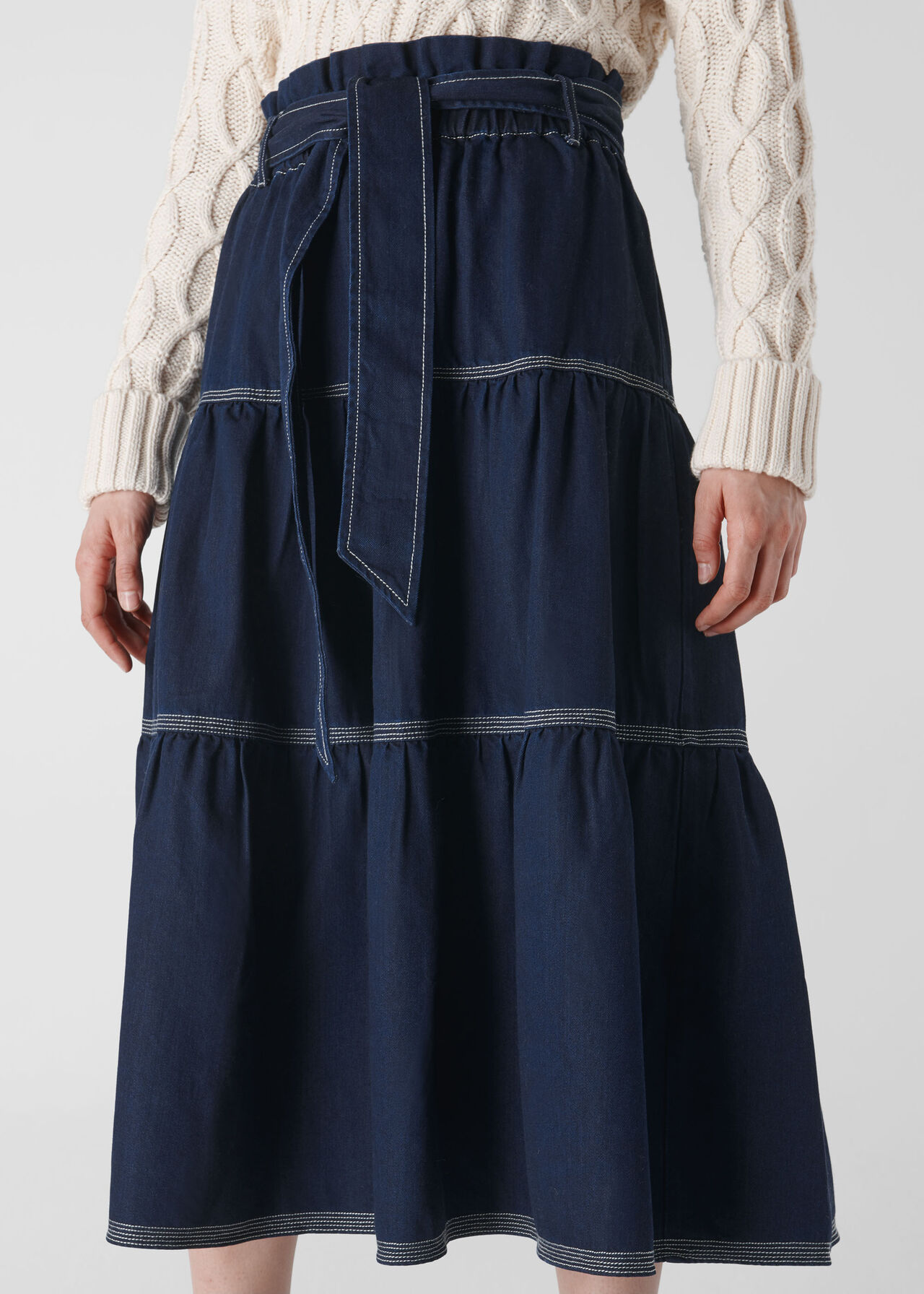 Hilde Tiered Denim Skirt Dark Denim