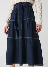 Hilde Tiered Denim Skirt Dark Denim