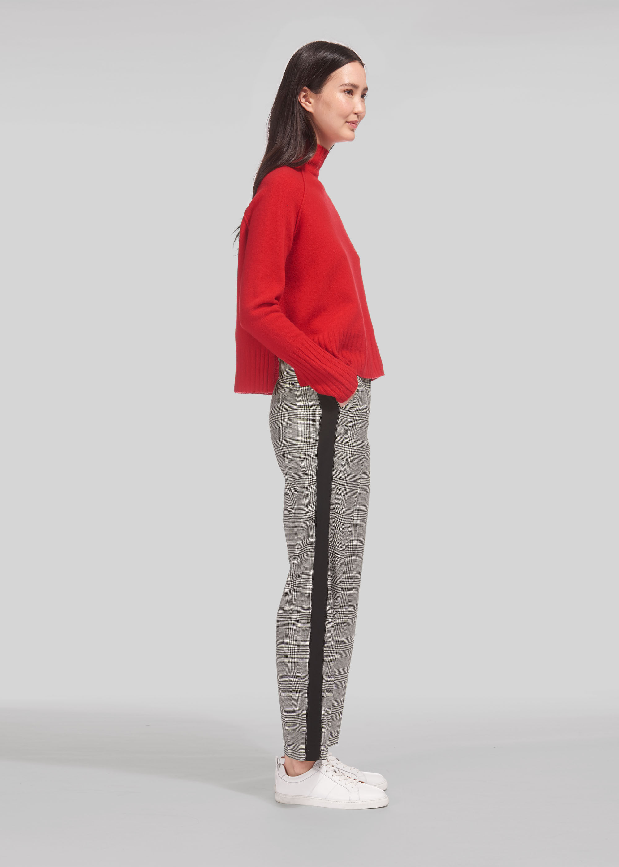 Check Wide Leg Side Stripe