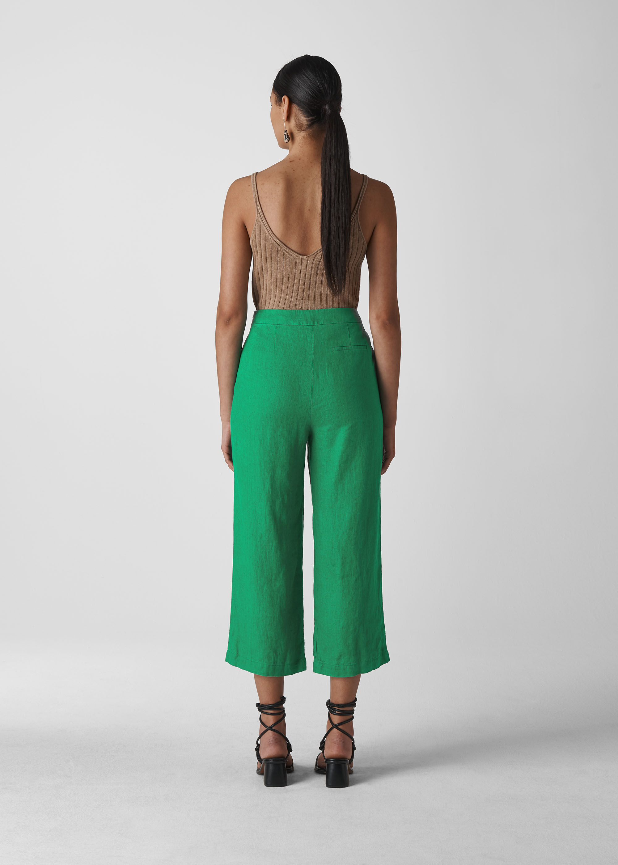 Green wide shop leg cropped trousers