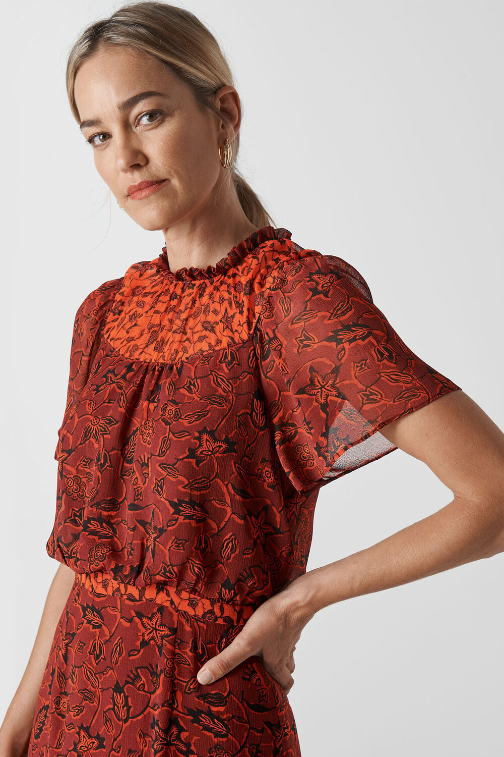 Batik Leaf Arianna Dress Red/Multi