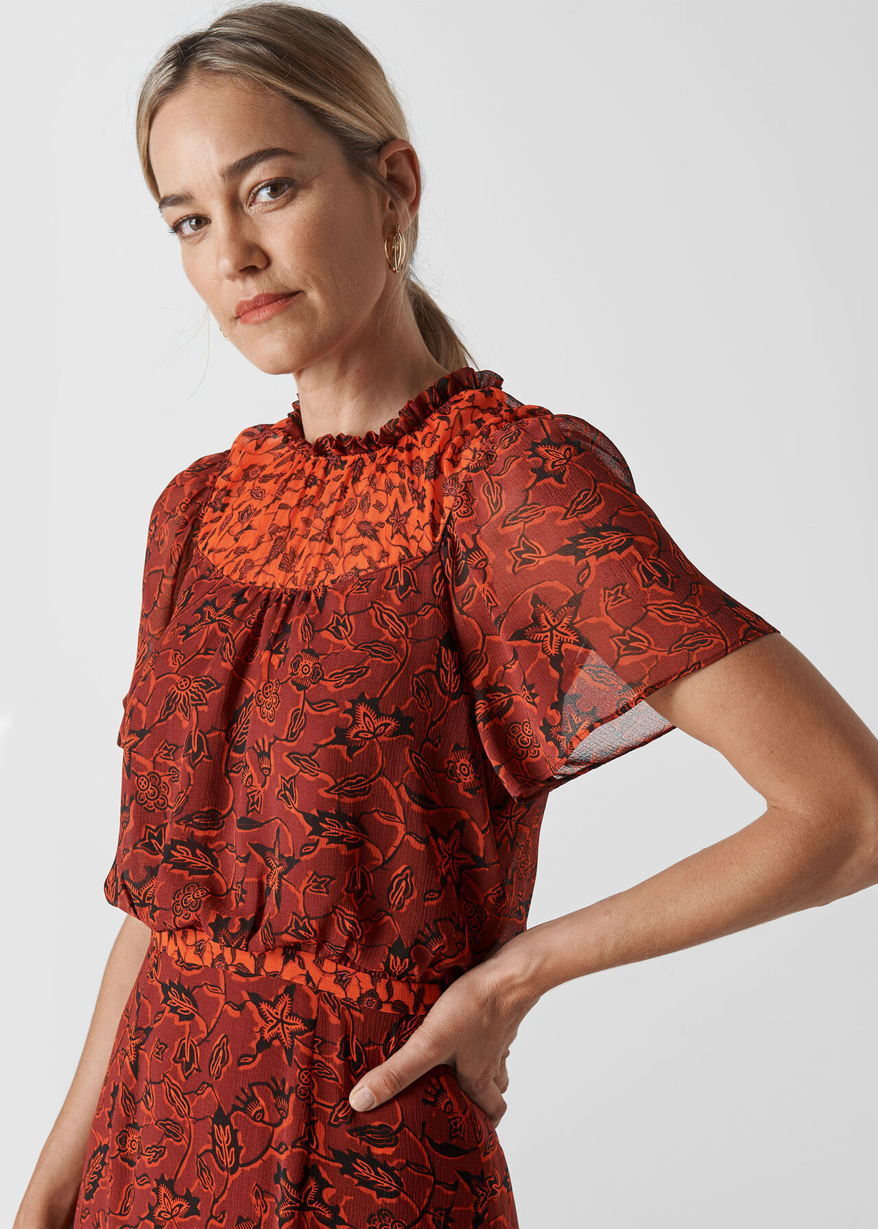 Batik Leaf Arianna Dress Red/Multi