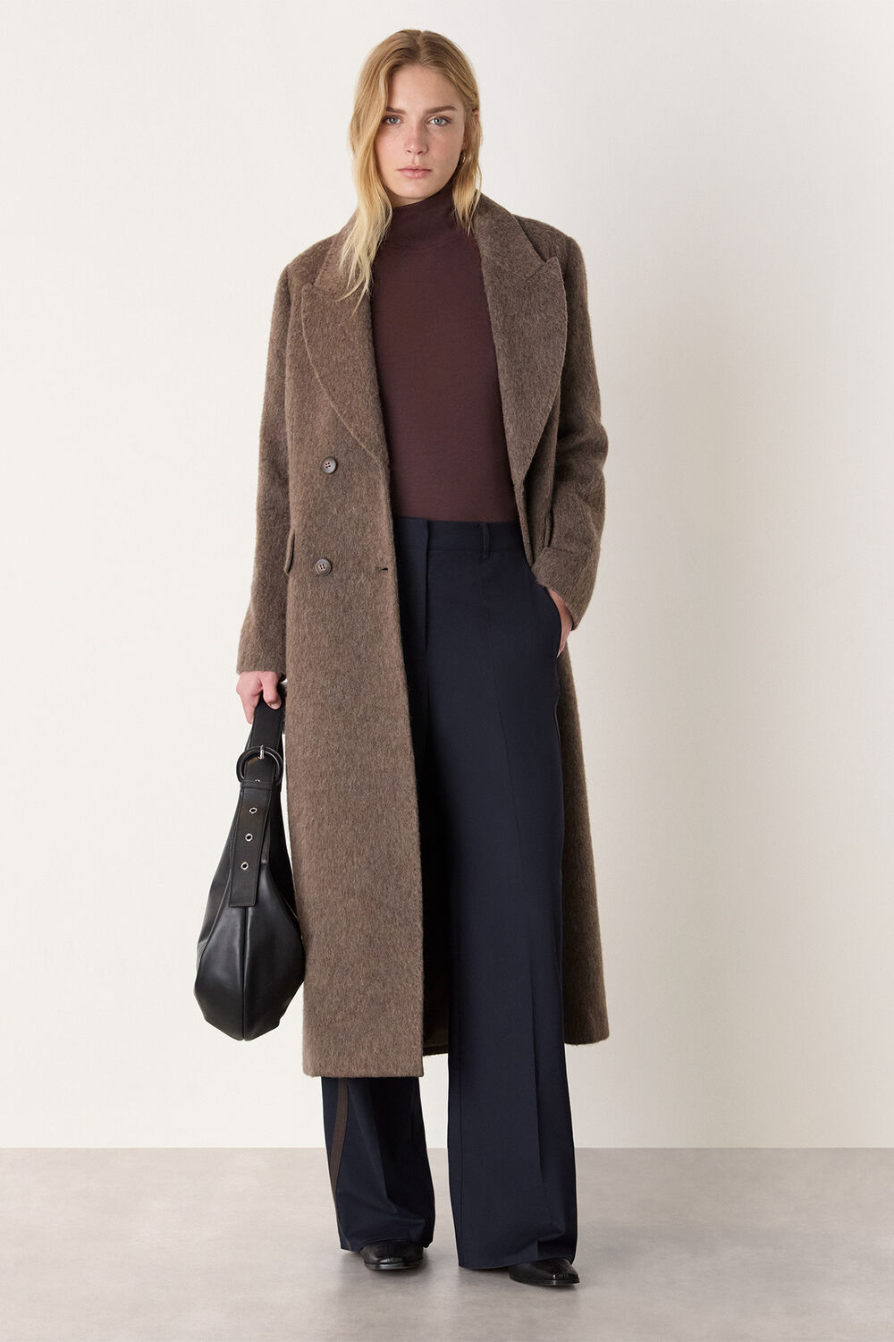 Brown Long Sleeve Funnel Neck Jersey