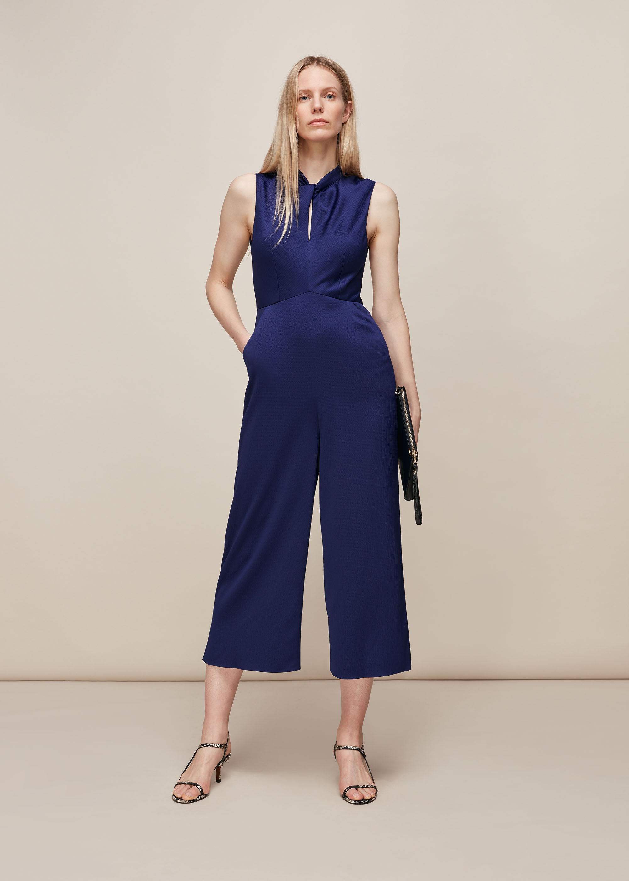 Navy blue satin jumpsuit hotsell
