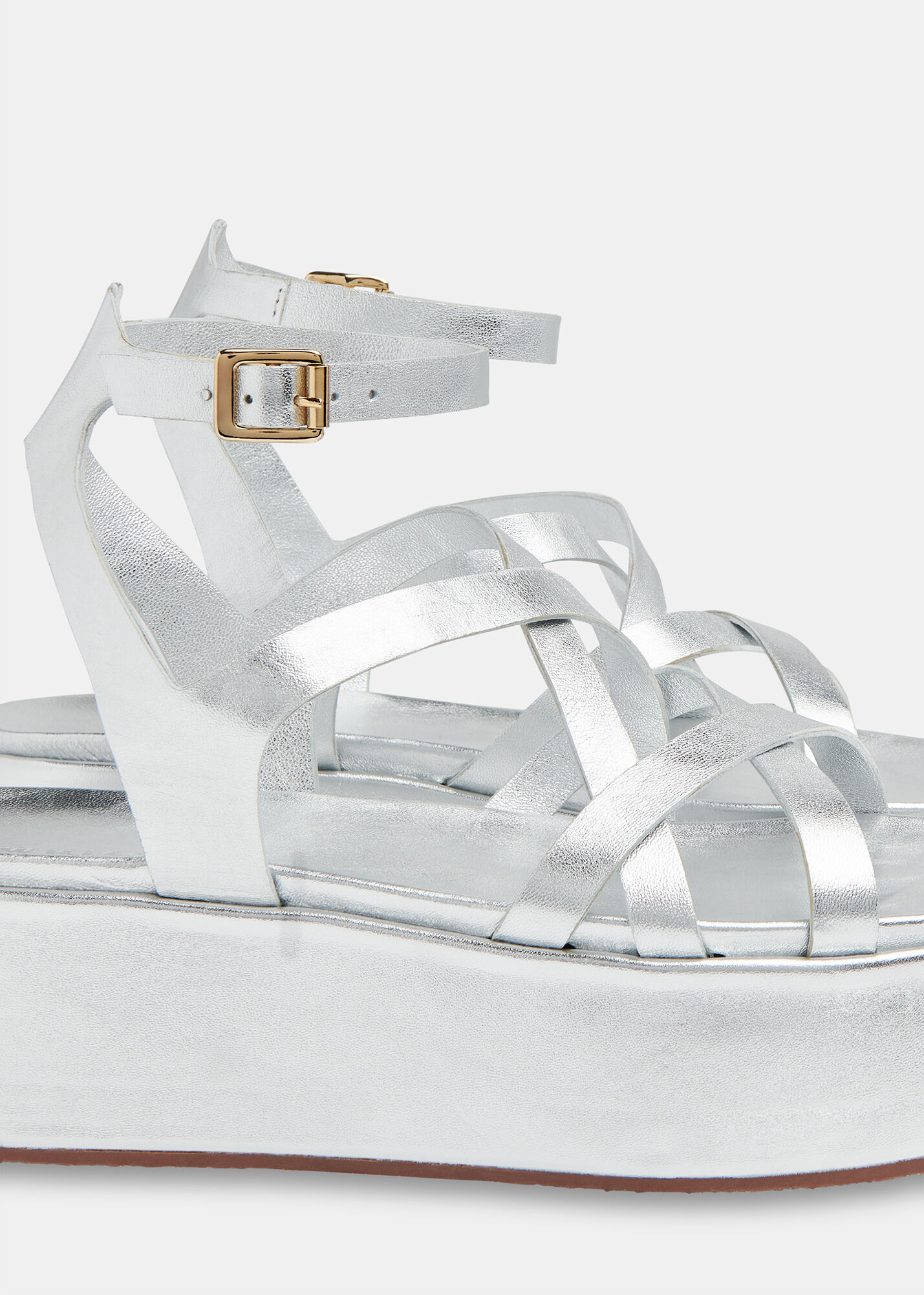 Silver strappy platform sandals store