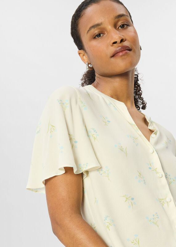 Ivory Floral Button Front Shirt
